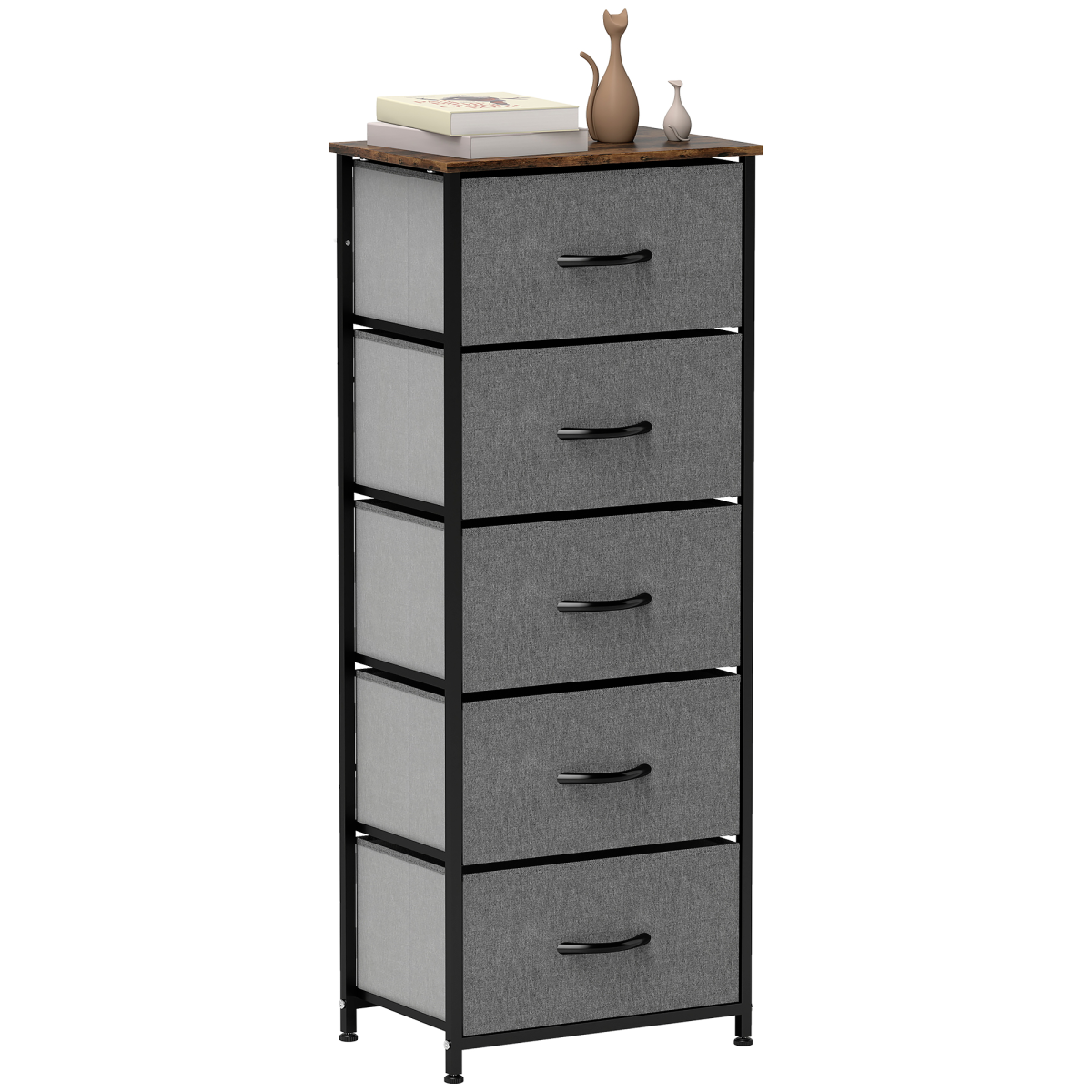 Homcom 5 Drawer Fabric Chest Of Drawers With Wooden Top