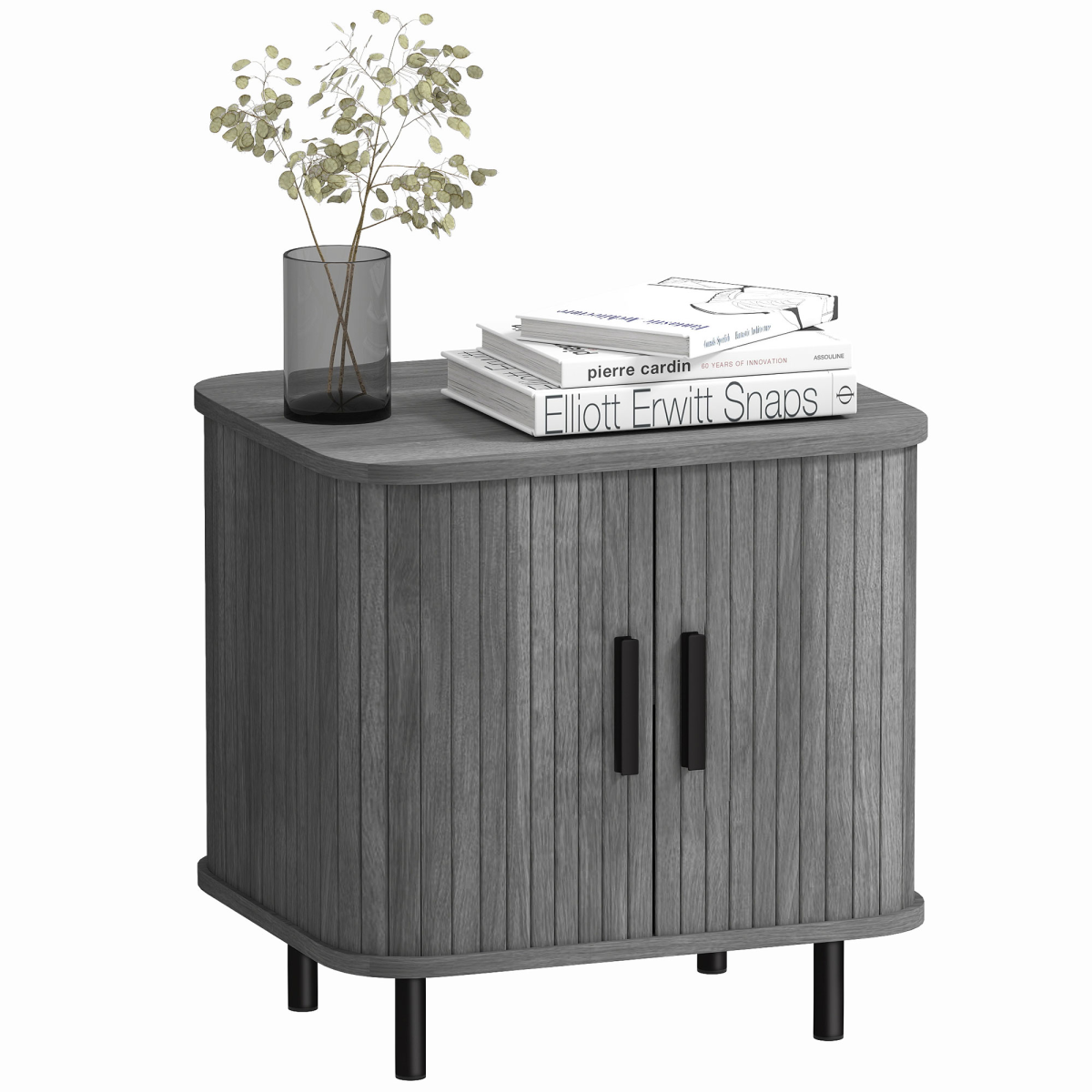 Homcom Nightstand With Sliding Doors And Metal Legs For Bedroom Grey