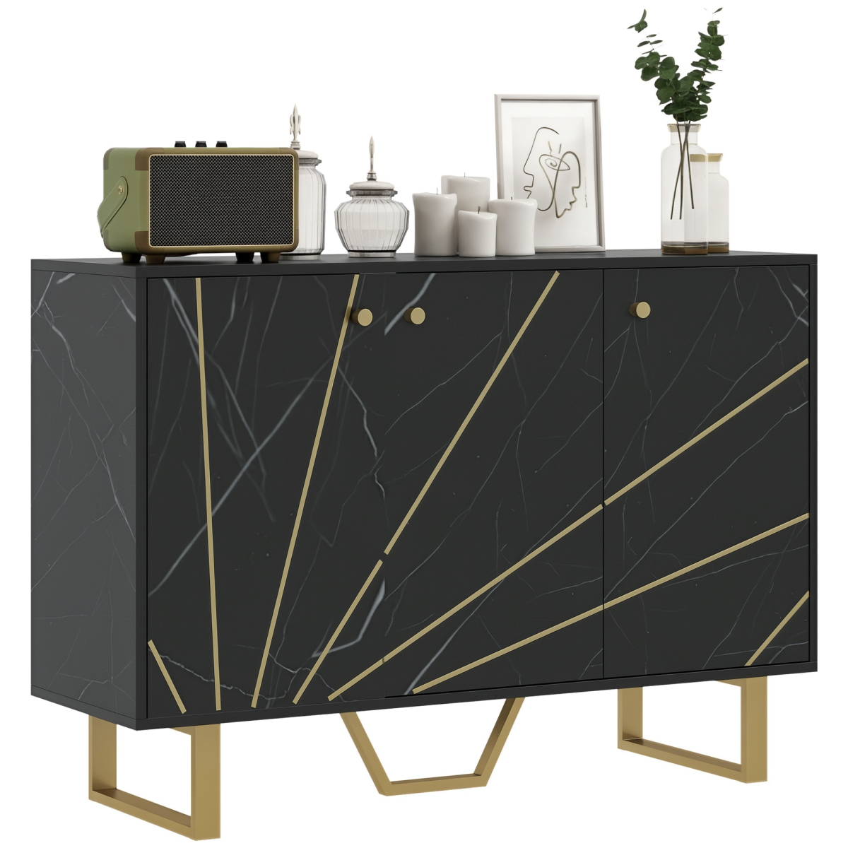 Homcom Sideboard Storage Cupboard With Metal Legs For Living Room