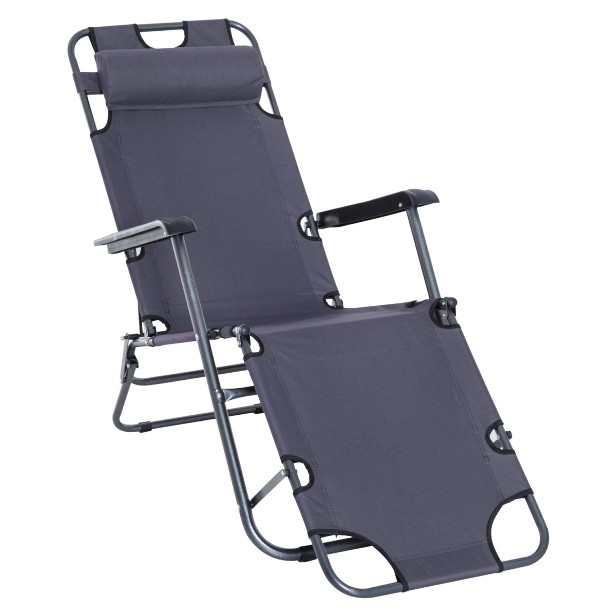 2 In 1 Sun Lounger Folding Reclining Chair Camping Adjustable Back & Pillow