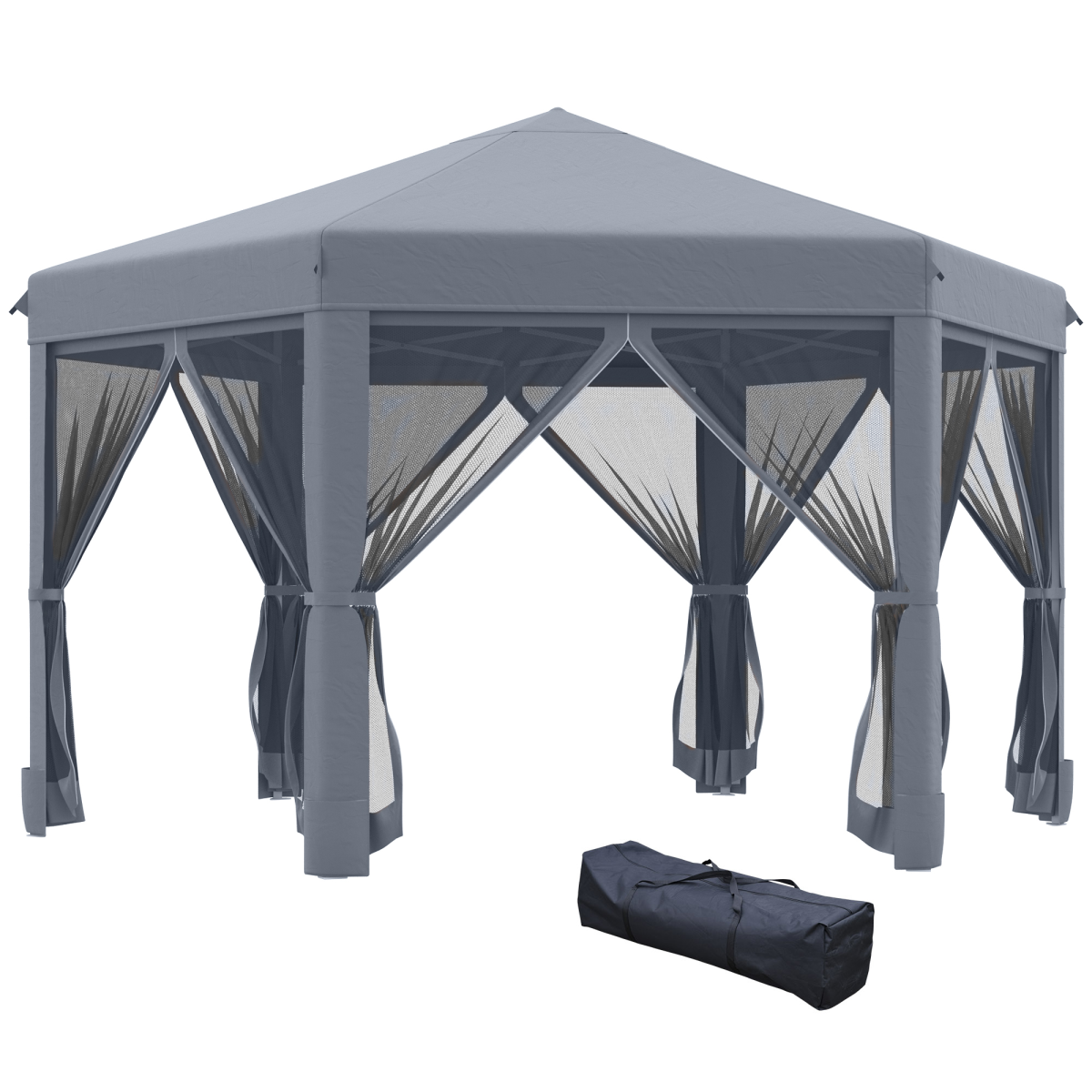 3.2m Pop Up Gazebo Hexagonal Tent Sun Protection with Mesh Sidewalls, Handy Bag