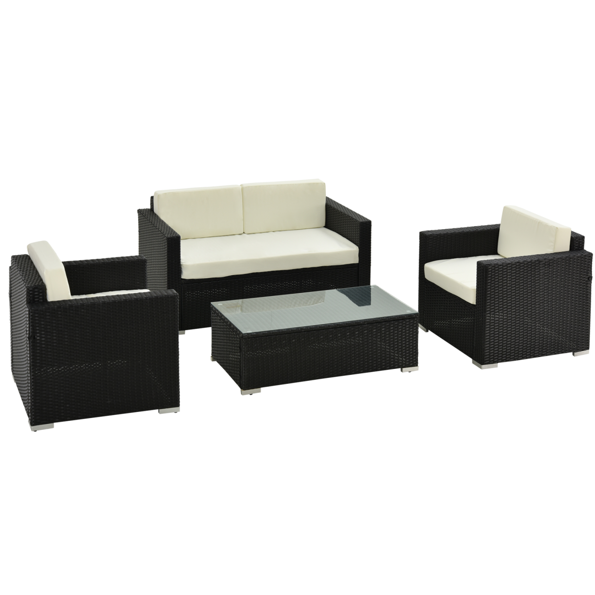  4 Pieces Rattan Sofa Set, Steel-Black