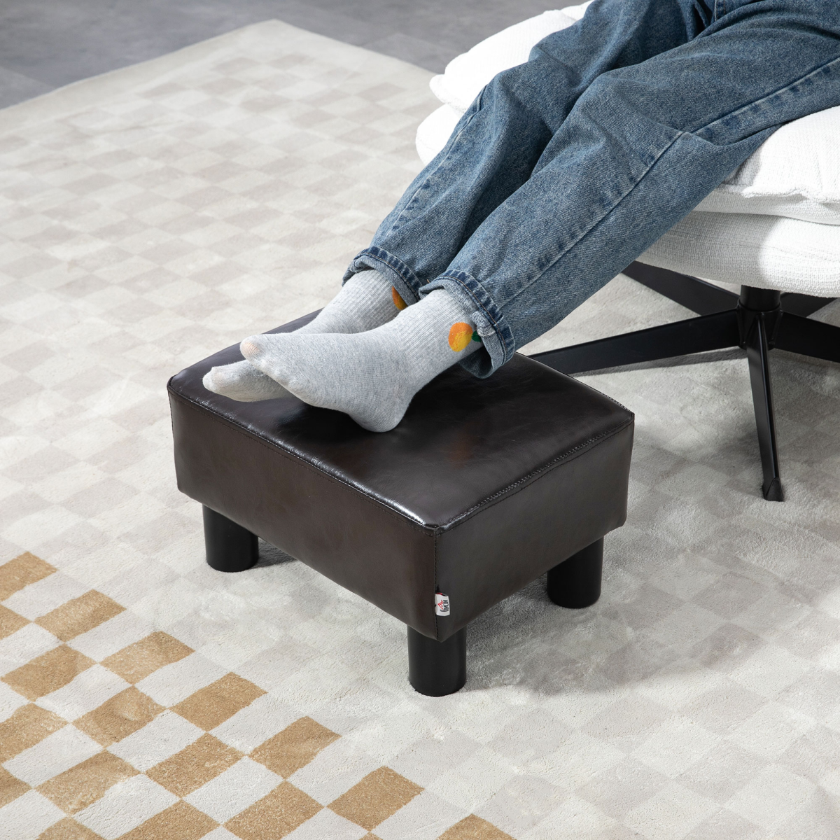 Chic Linen Fabric Footstool Ottoman Cube - 40cm x 30cm x 24cm - Brown Design - Picture 41 of 44