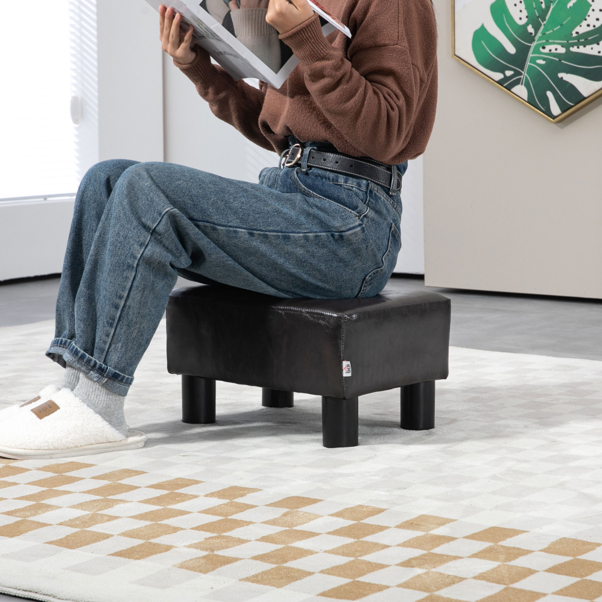 Chic Linen Fabric Footstool Ottoman Cube - 40cm x 30cm x 24cm - Brown Design - Picture 43 of 44