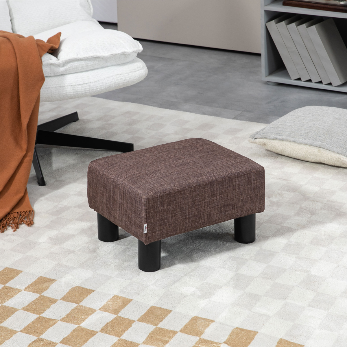 Chic Linen Fabric Footstool Ottoman Cube - 40cm x 30cm x 24cm - Brown Design - Picture 28 of 44
