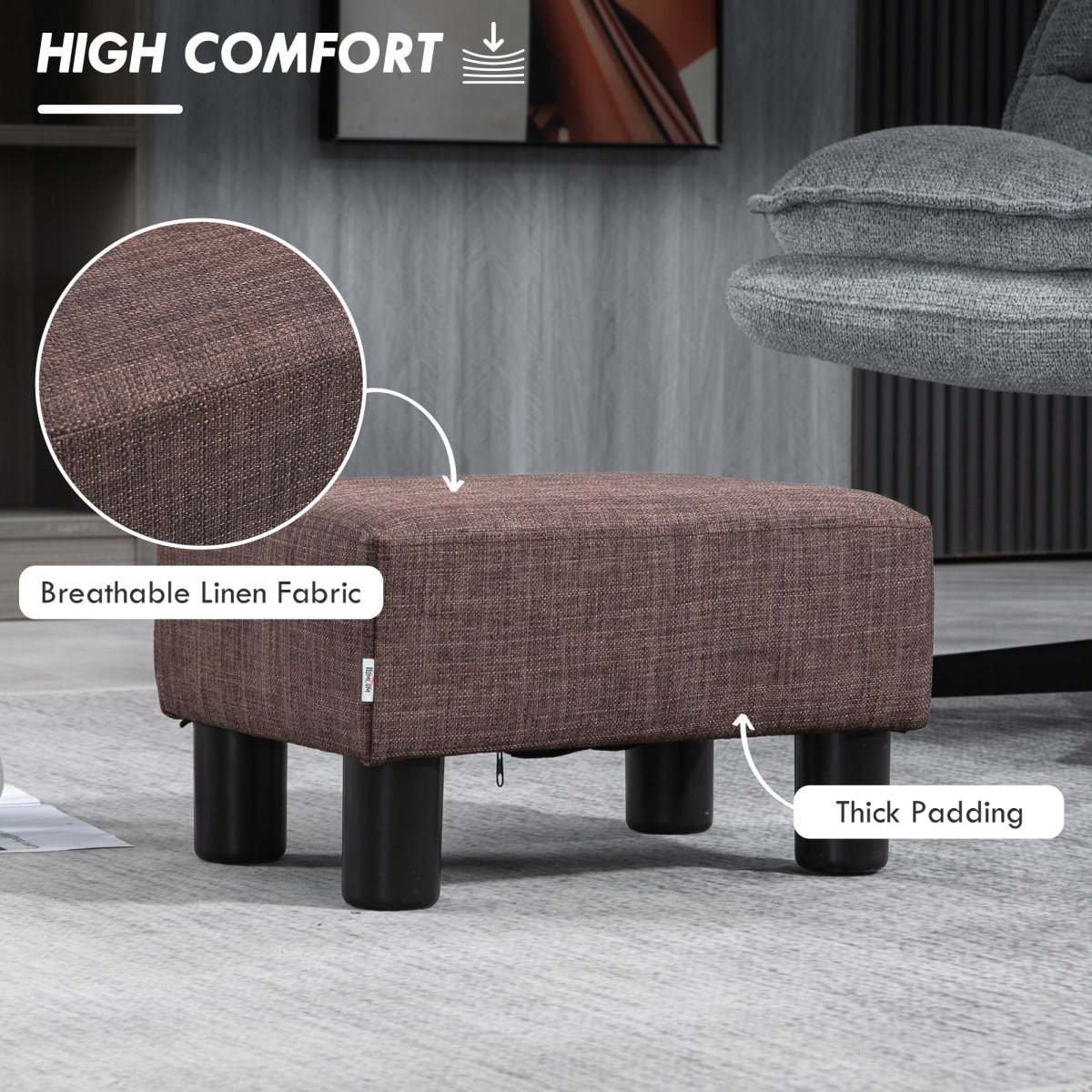Chic Linen Fabric Footstool Ottoman Cube - 40cm x 30cm x 24cm - Brown Design - Picture 30 of 44