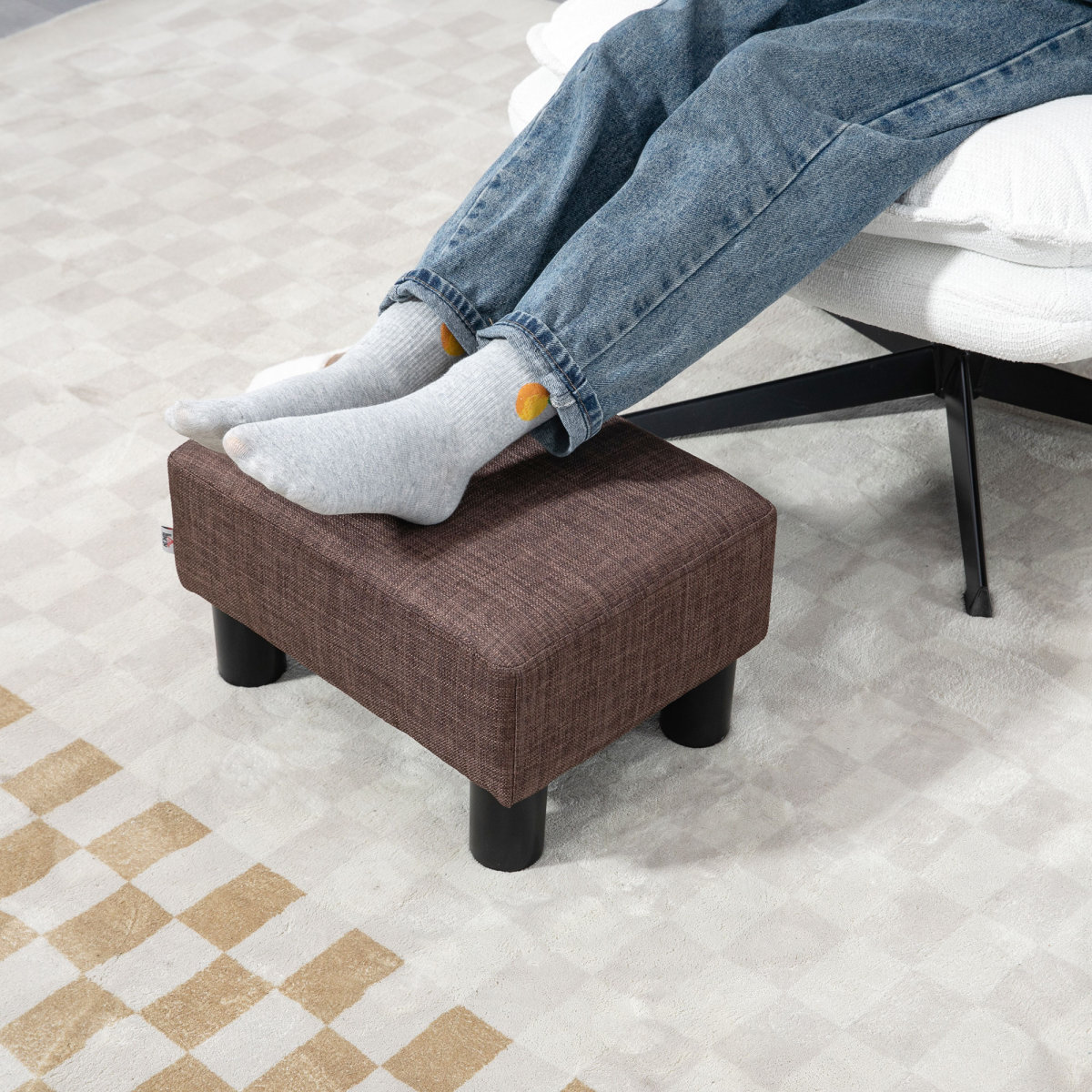 Chic Linen Fabric Footstool Ottoman Cube - 40cm x 30cm x 24cm - Brown Design - Picture 32 of 44