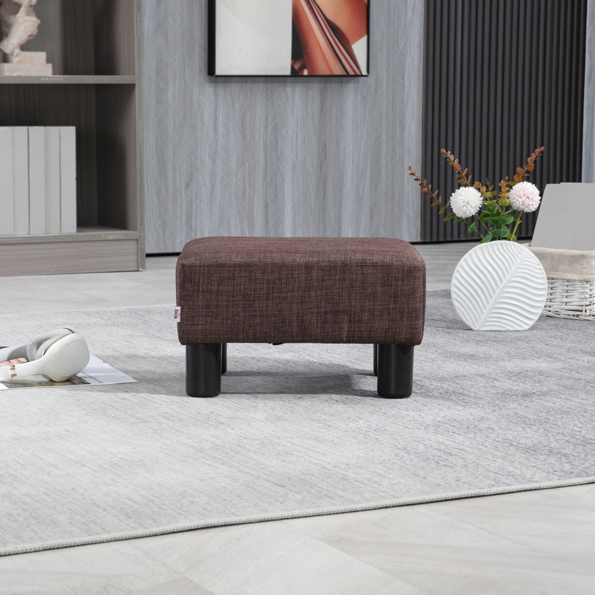 Chic Linen Fabric Footstool Ottoman Cube - 40cm x 30cm x 24cm - Brown Design - Picture 33 of 44
