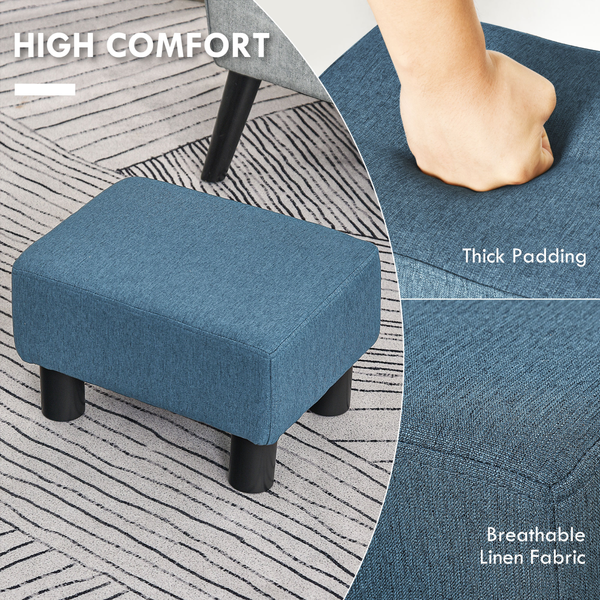 Chic Linen Fabric Footstool Ottoman Cube - 40cm x 30cm x 24cm - Brown Design - Picture 21 of 44
