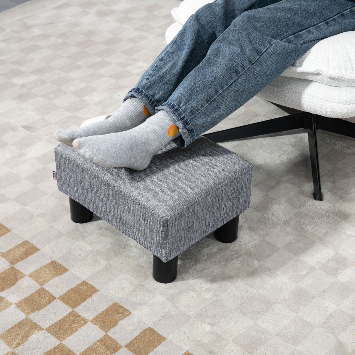 Chic Linen Fabric Footstool Ottoman Cube - 40cm x 30cm x 24cm - Brown Design - Picture 14 of 44