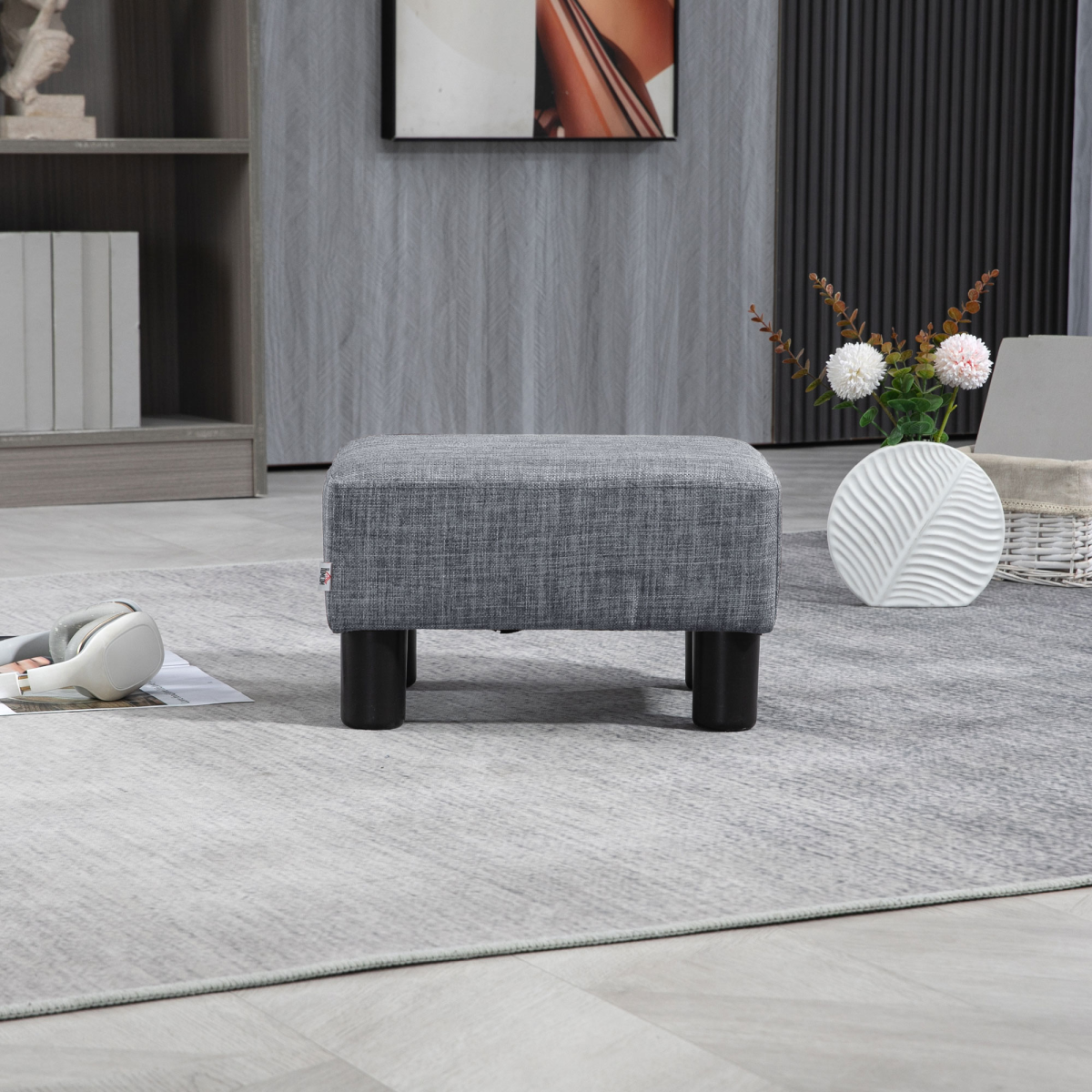 Chic Linen Fabric Footstool Ottoman Cube - 40cm x 30cm x 24cm - Brown Design - Picture 17 of 44