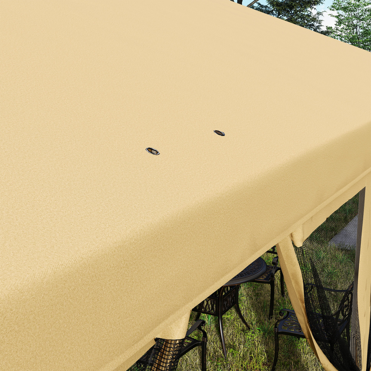 Outsunny 6 x 3m Pop Up Party Tent Canopy with 6 Removable Sidewalls Beige