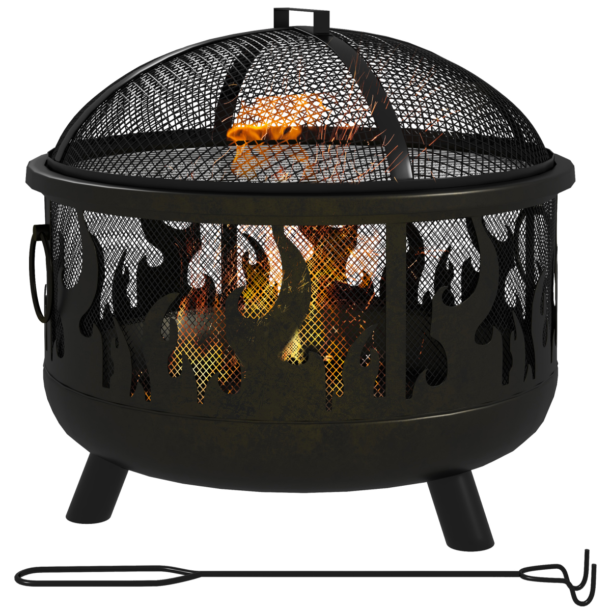 Outsunny 61.5cm 2-In-1 Outdoor Fire Pit & Firewood Bbq Garden Cooker Heater