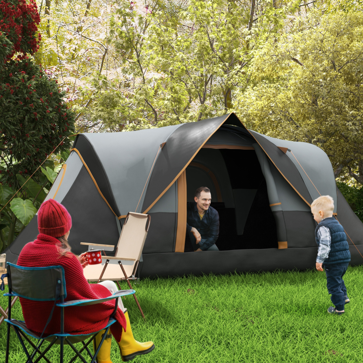 Geräumiges 5-6 Personen Campingzelt mit Fiberglas & Stahlgestell, wasserdicht - Bild 10 von 17