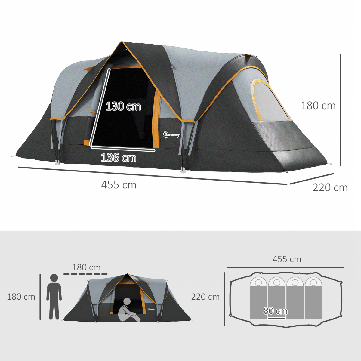 Geräumiges 5-6 Personen Campingzelt mit Fiberglas & Stahlgestell, wasserdicht - Bild 11 von 17