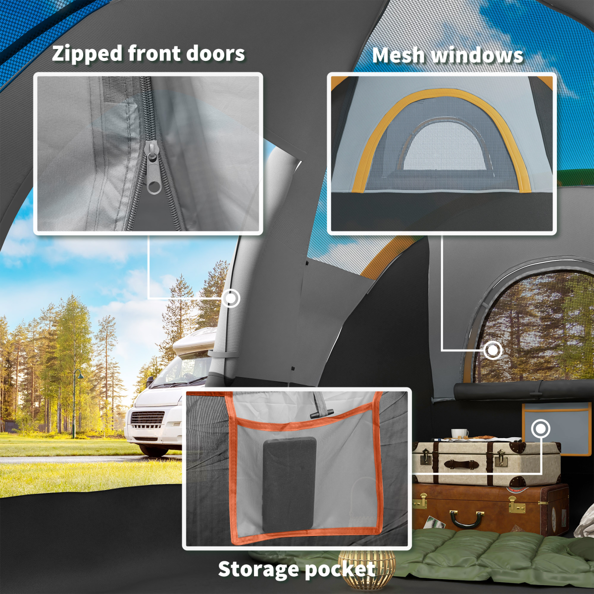 Geräumiges 5-6 Personen Campingzelt mit Fiberglas & Stahlgestell, wasserdicht - Bild 15 von 17