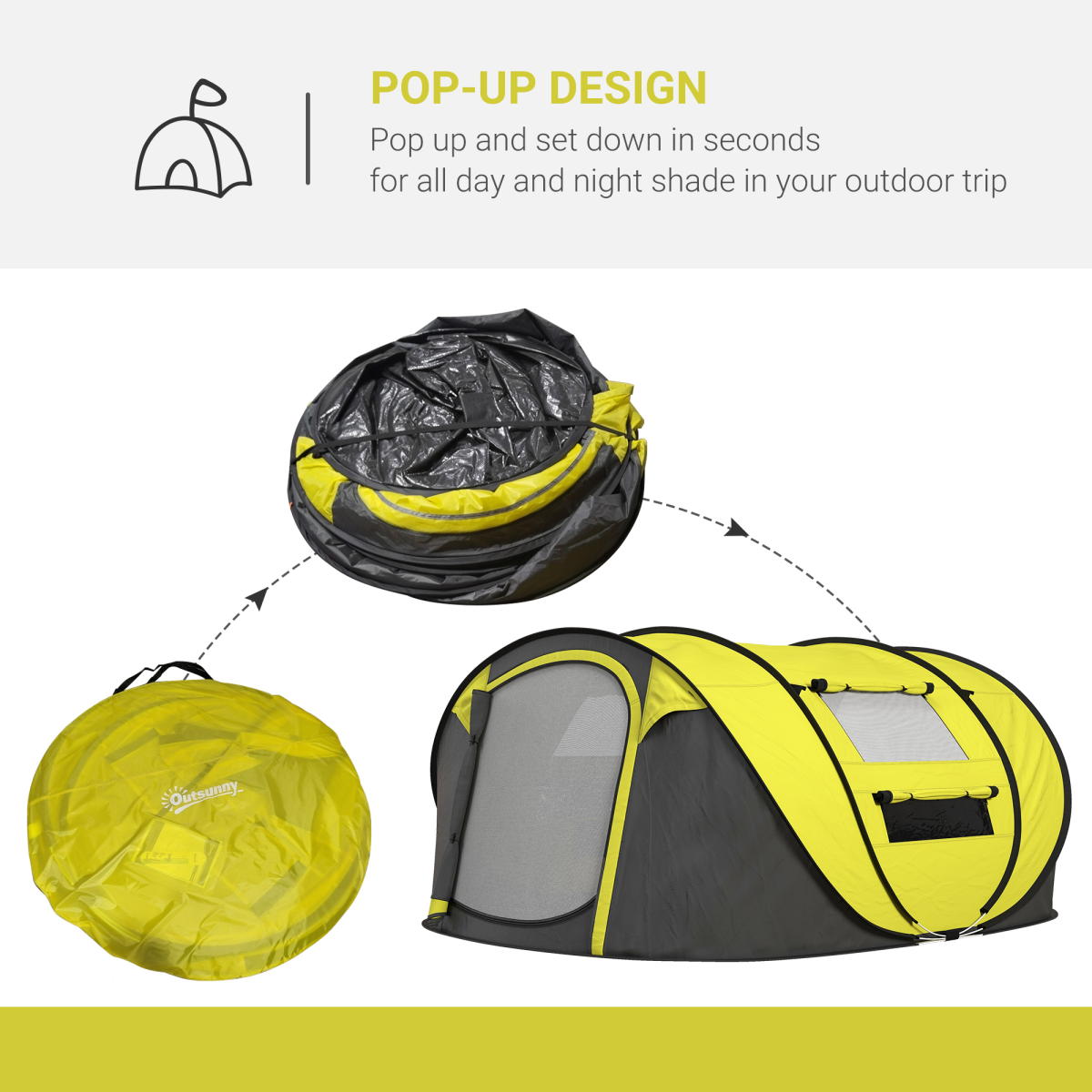 POP-UP DESIGN 4-5 PERSONEN CAMPINGZELT GELB MIT FENSTERN & AUFBEWAHRUNGSTASCHEN - Bild 12 von 17