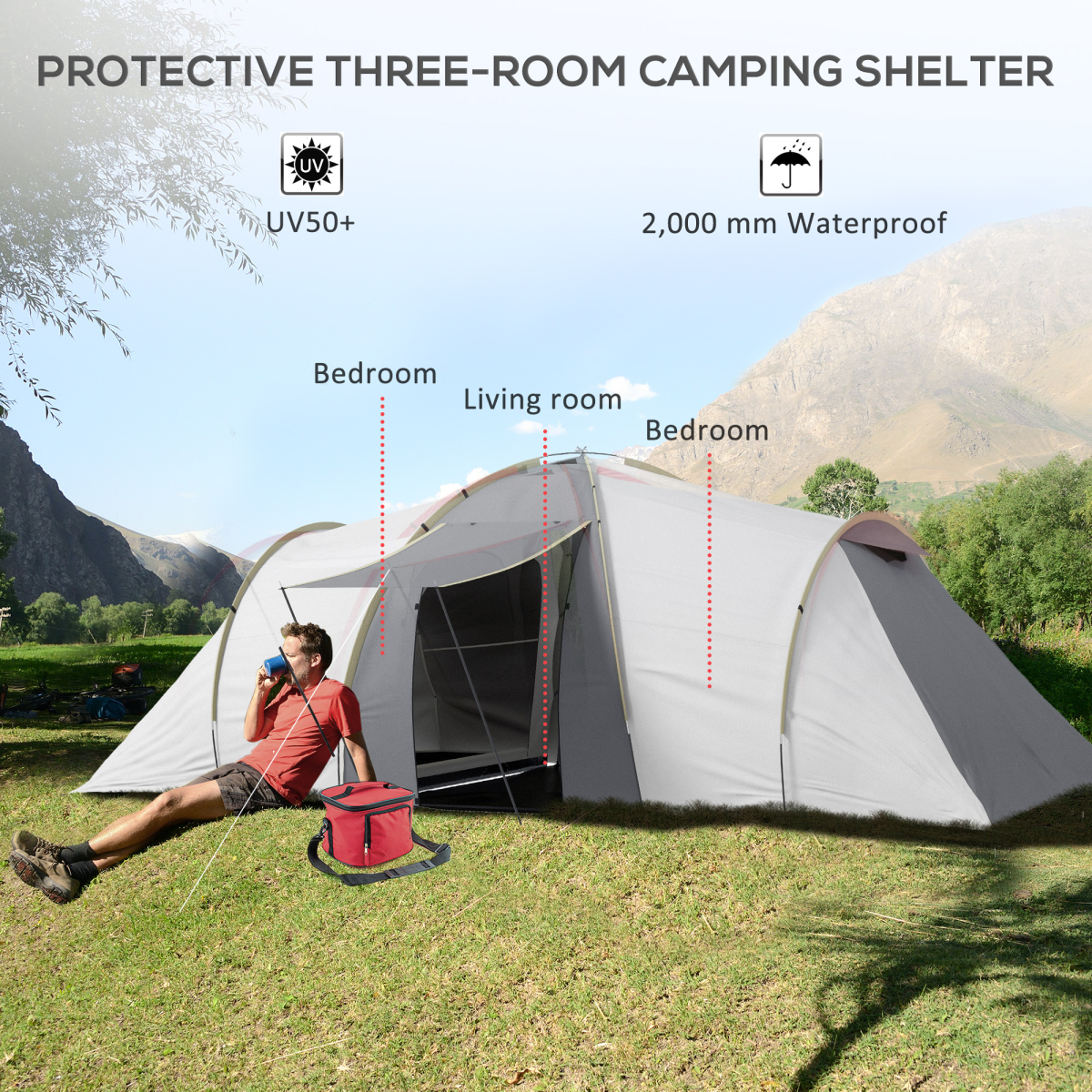 Spacious 4-6 Person Waterproof Camping Tent with 2 Bedrooms & Living Area - Picture 12 of 17