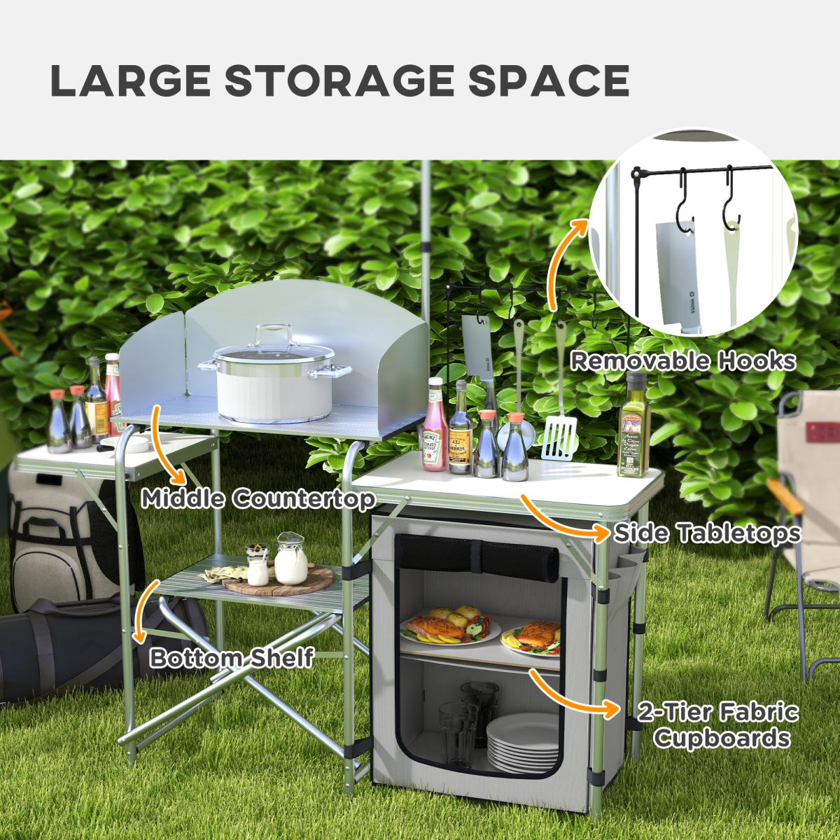 Outsunny klappbarer Camping Küchentisch mit Schrank, verstellbarer Lichtständer - Bild 12 von 17