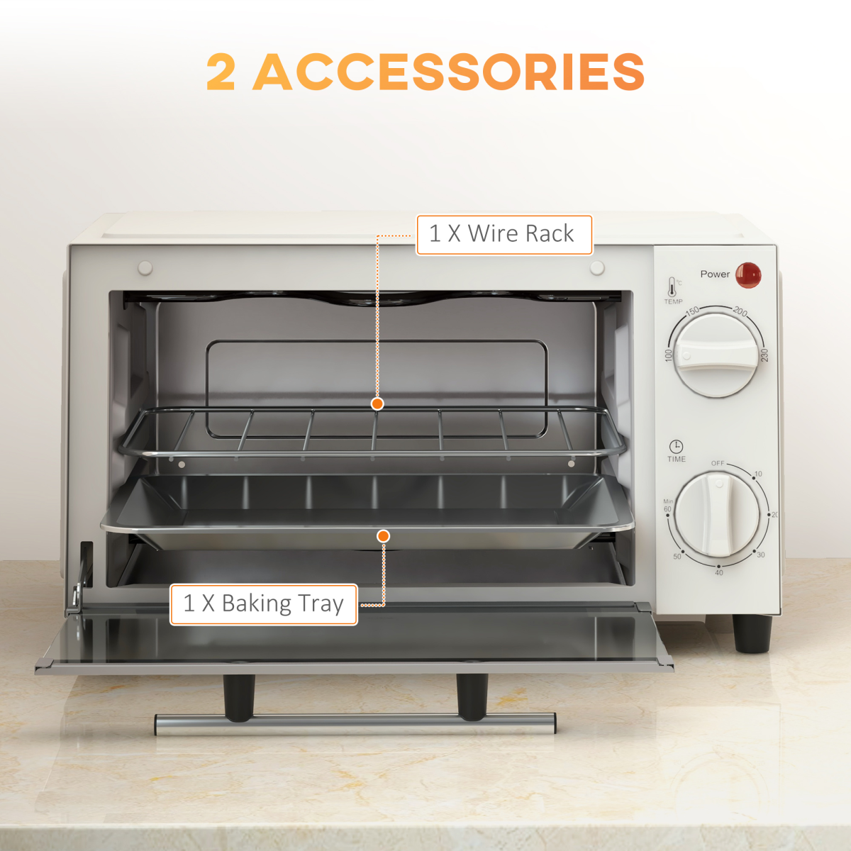 HOMCOM Mini Forno 9L Grill Elettrico da Piano con Controllo Temp Timer 750W - Foto 14 di 35