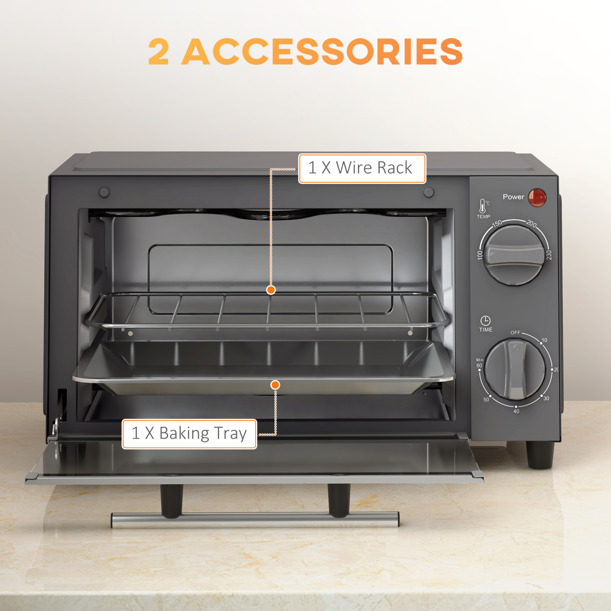 HOMCOM Mini Forno 9L Grill Elettrico da Piano con Controllo Temp Timer 750W - Foto 23 di 35