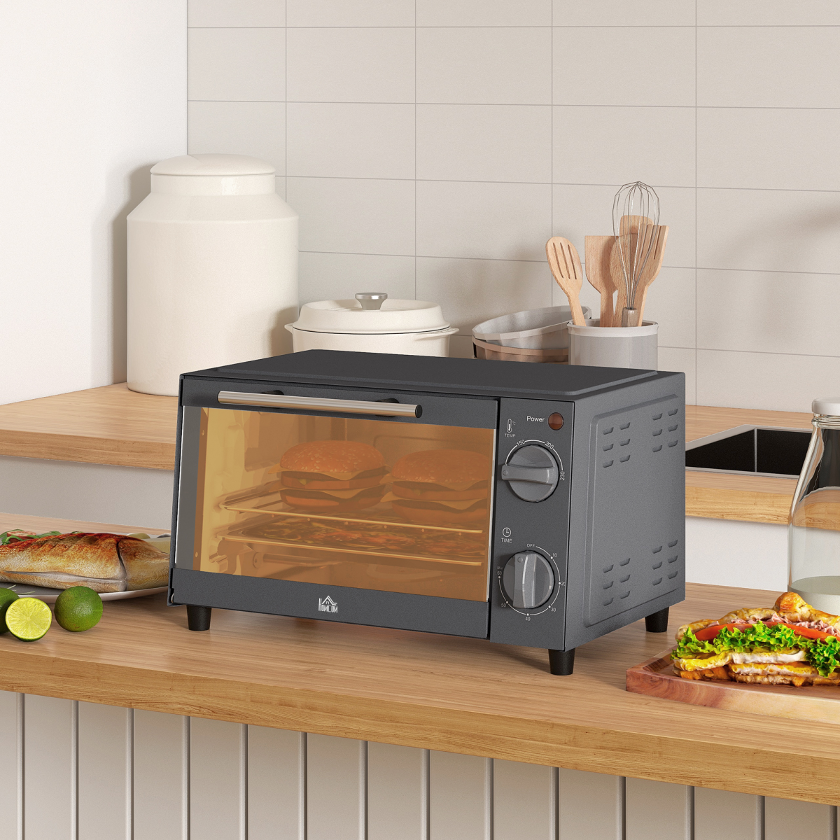 HOMCOM Mini Forno 9L Grill Elettrico da Piano con Controllo Temp Timer 750W - Foto 24 di 35