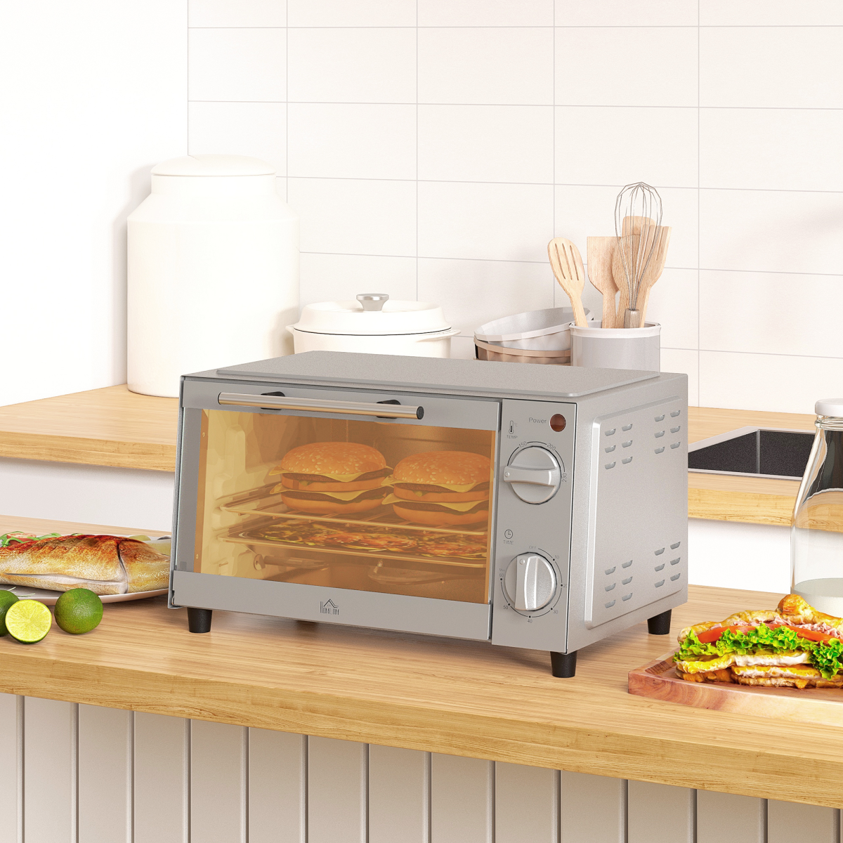 HOMCOM Mini Forno 9L Grill Elettrico da Piano con Controllo Temp Timer 750W - Foto 33 di 35