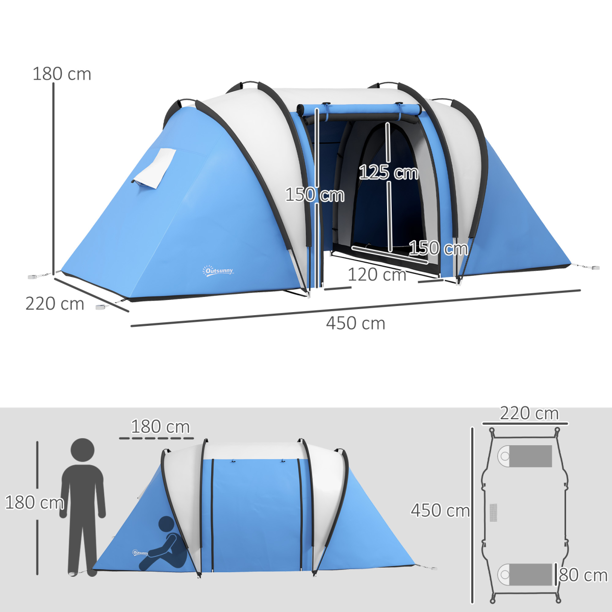 Spacious 2 Bedroom Camping Tent With Living Area & 3000mm Waterproof Design - Picture 21 of 27
