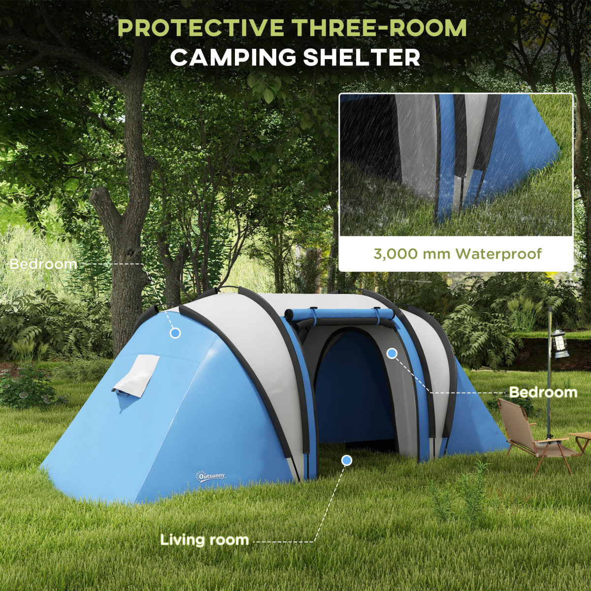 Spacious 2 Bedroom Camping Tent With Living Area & 3000mm Waterproof Design - Picture 22 of 27