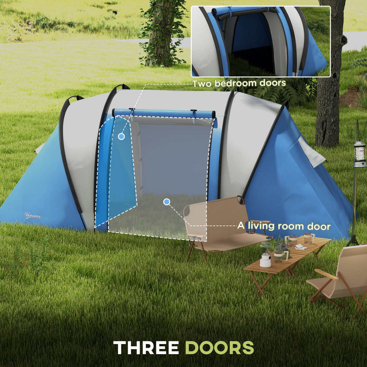 Spacious 2 Bedroom Camping Tent With Living Area & 3000mm Waterproof Design - Picture 23 of 27