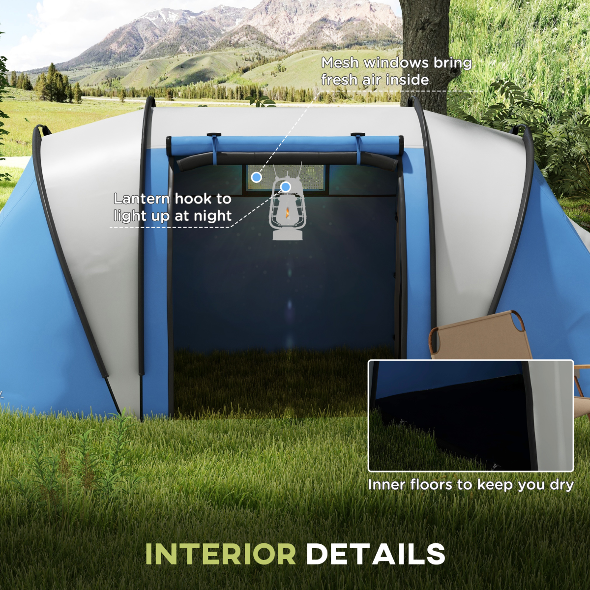 Spacious 2 Bedroom Camping Tent With Living Area & 3000mm Waterproof Design - Picture 24 of 27