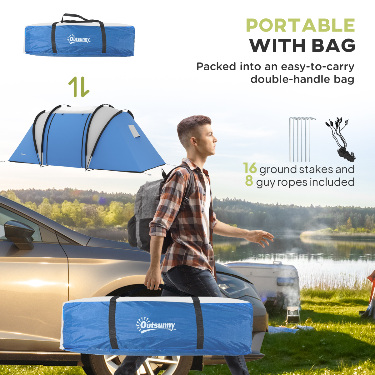 Spacious 2 Bedroom Camping Tent With Living Area & 3000mm Waterproof Design - Picture 26 of 27