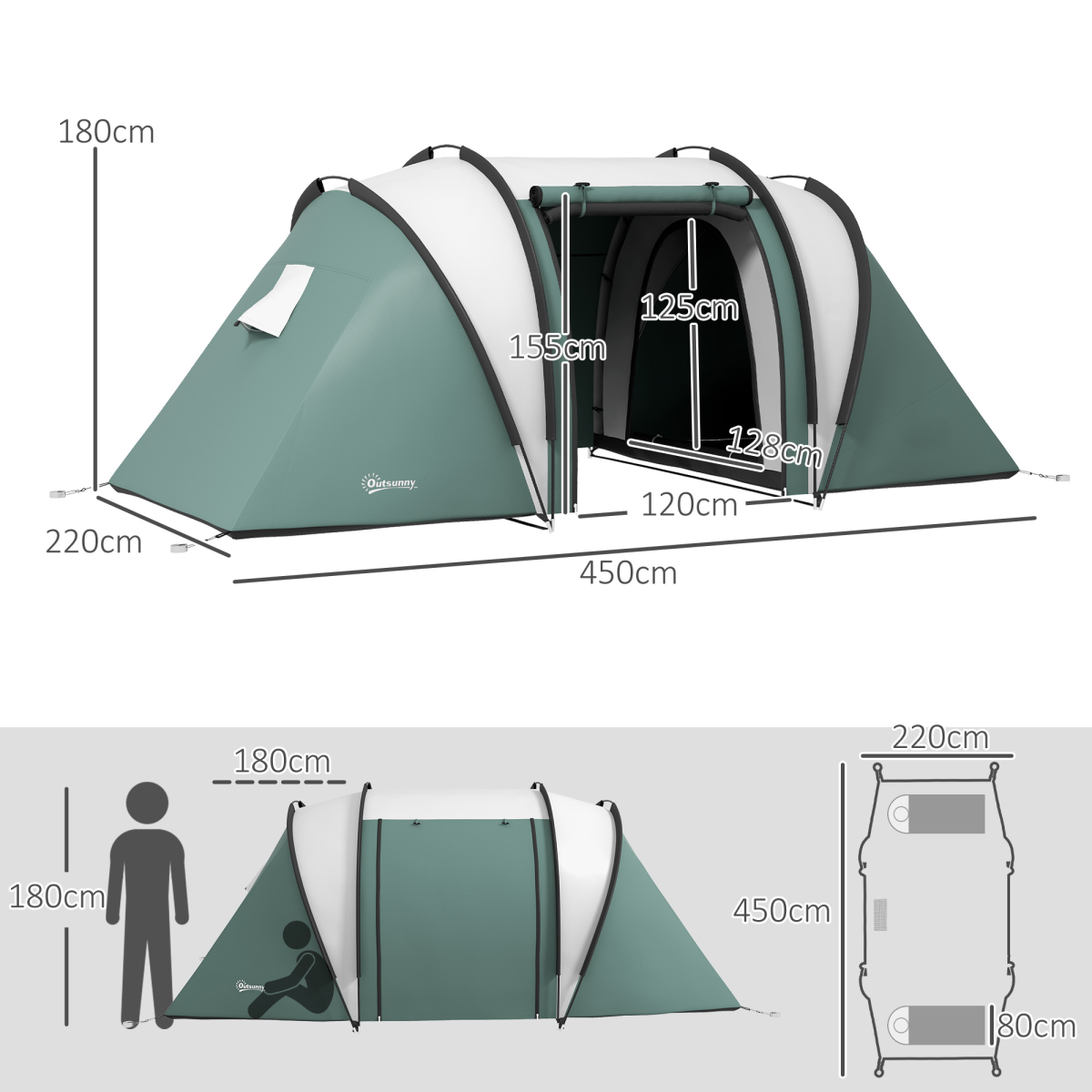 Spacious 2 Bedroom Camping Tent With Living Area & 3000mm Waterproof Design - Picture 12 of 27