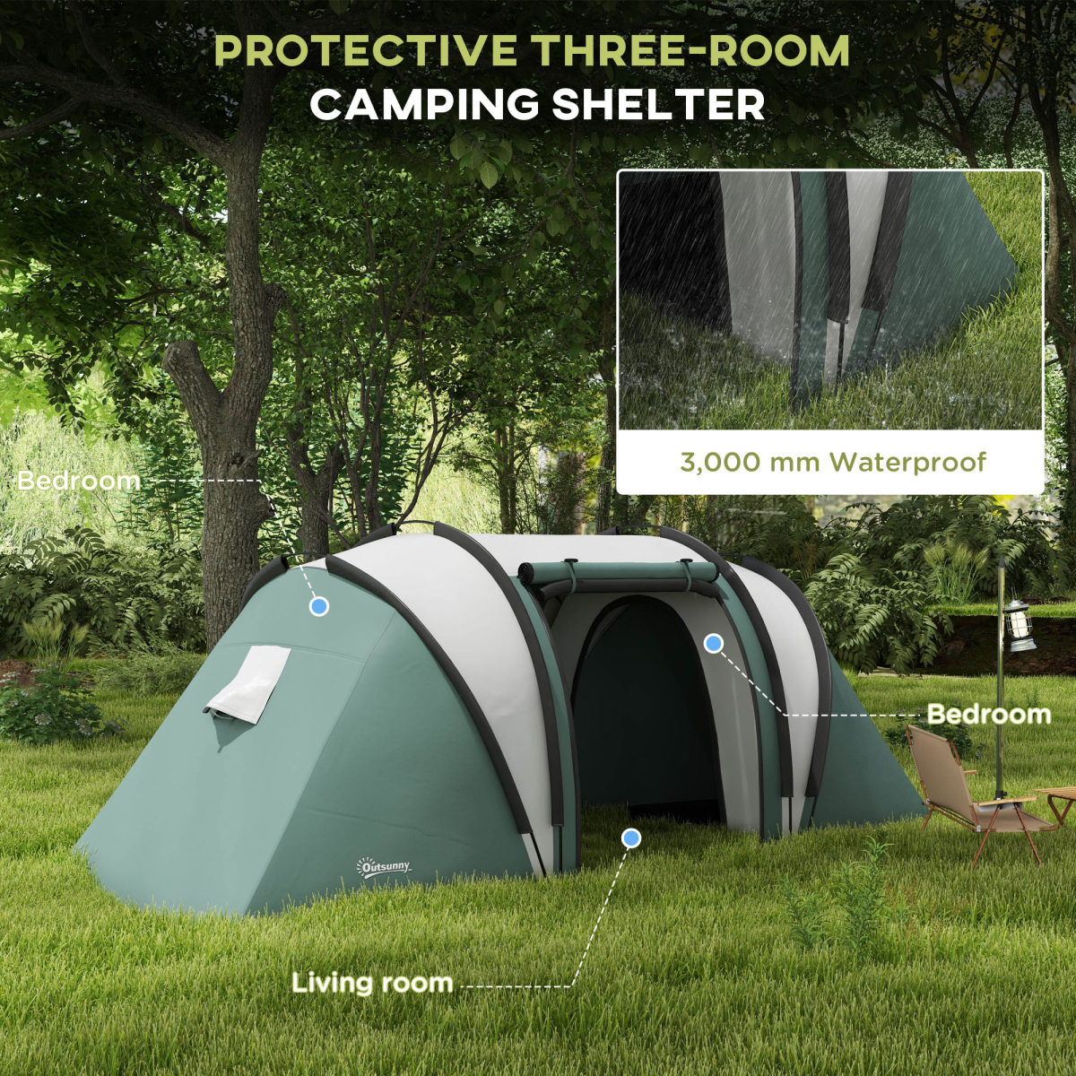 Spacious 2 Bedroom Camping Tent With Living Area & 3000mm Waterproof Design - Picture 13 of 27