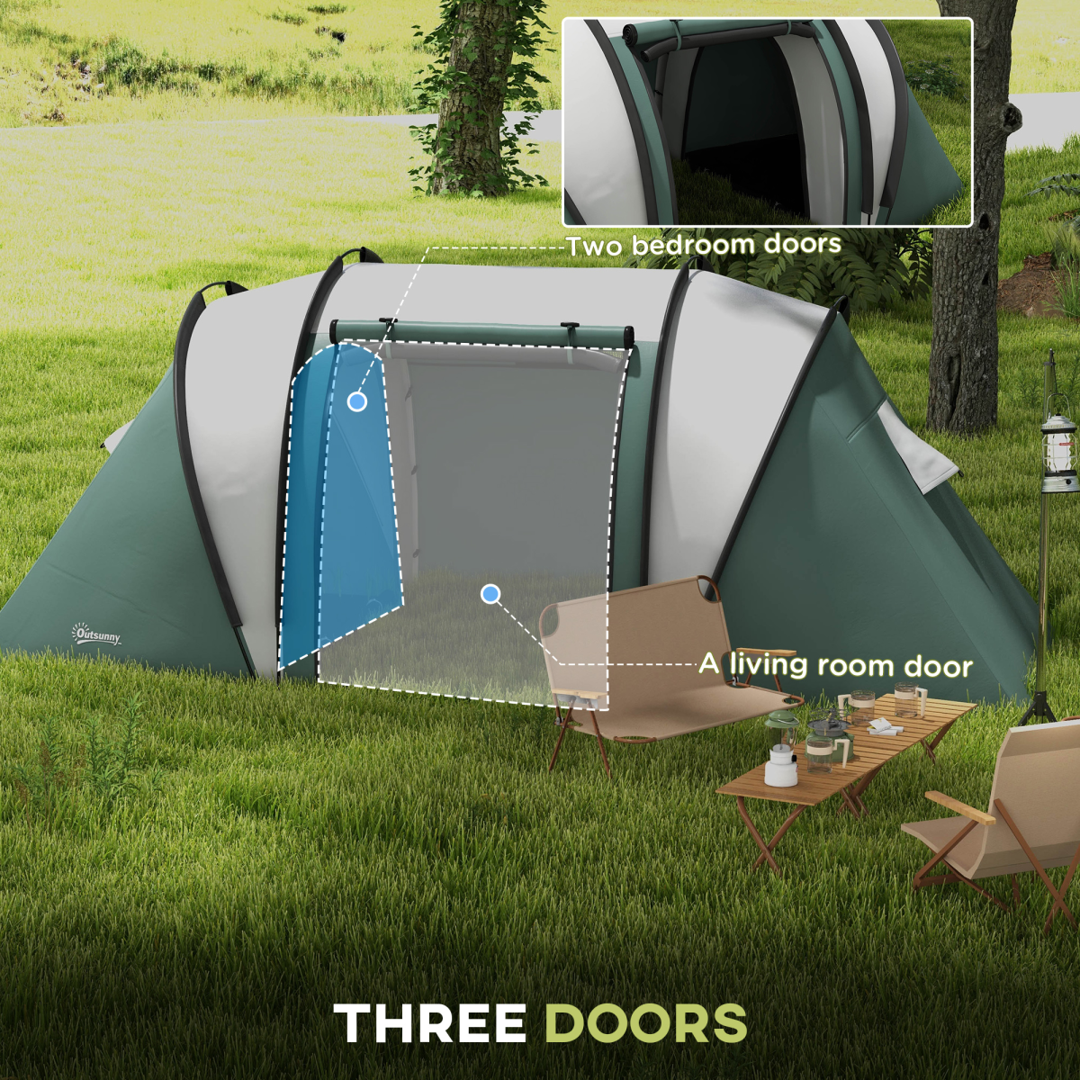 Spacious 2 Bedroom Camping Tent With Living Area & 3000mm Waterproof Design - Picture 14 of 27