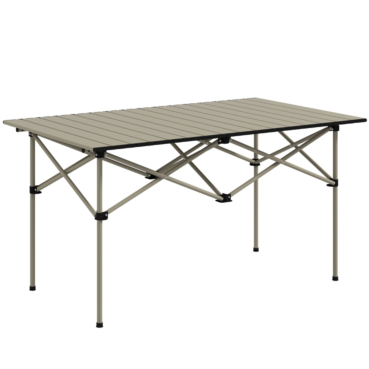 Outsunny Portable Camping Table With Roll Up Top, Khaki