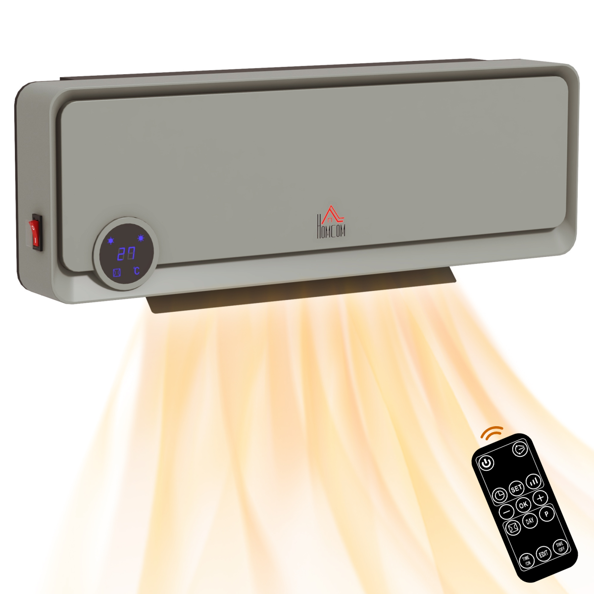 Homcom 1000w/2000w Wall Downflow Heater 10-49°C Temperature W/ Timer Remote