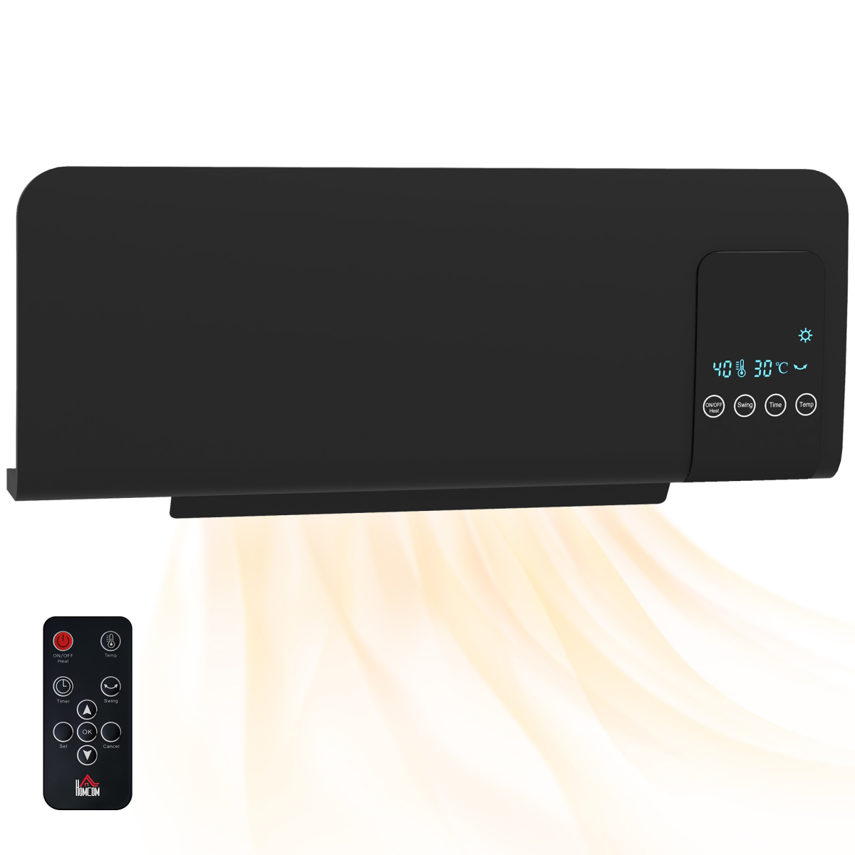 Homcom 2000w Wall Mounted Ceramic Heater With Remote Control For Home Black