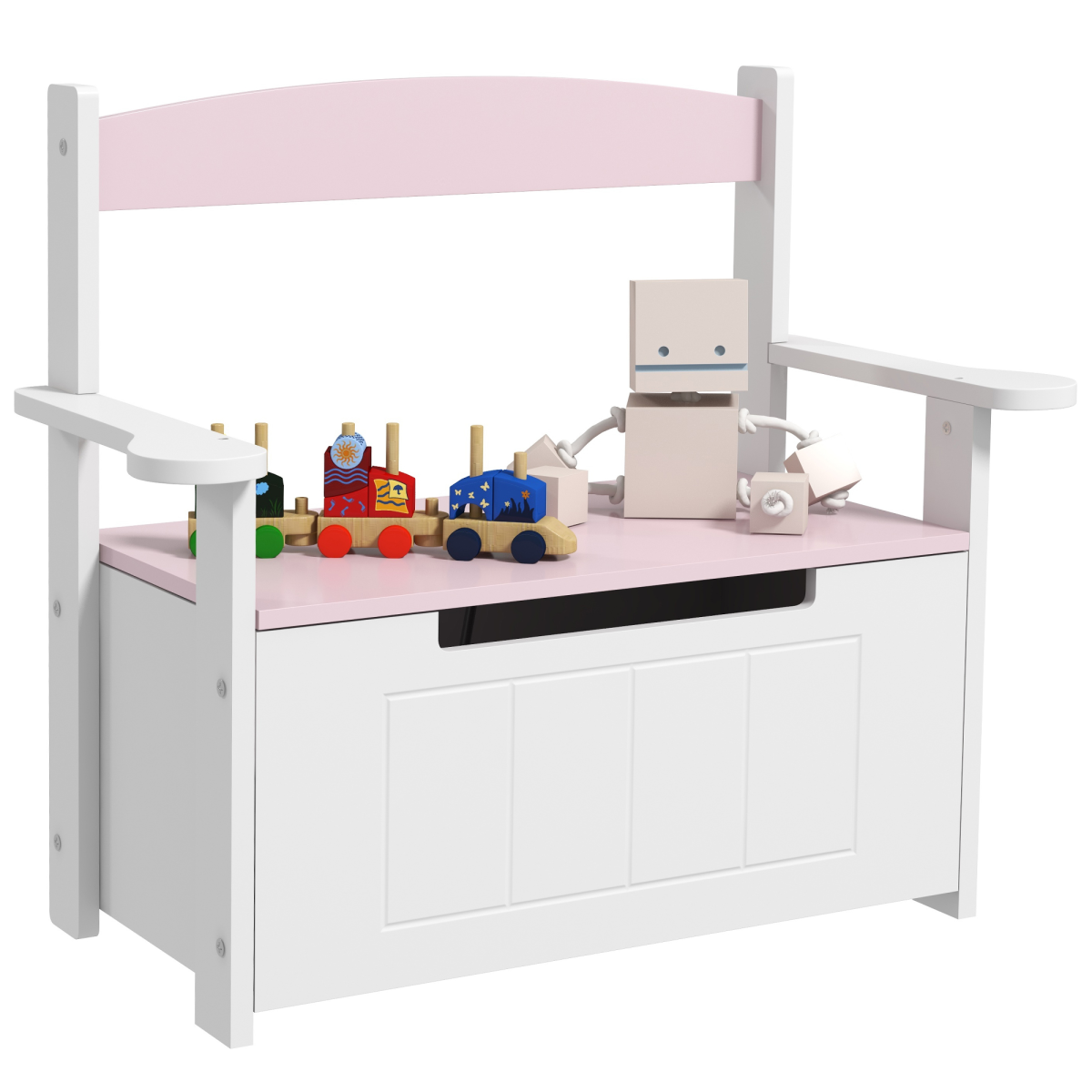 Aiyaplay 2 In 1 Toy Box For Kids With Safety Lid For Bedroom. Nursery, Pink