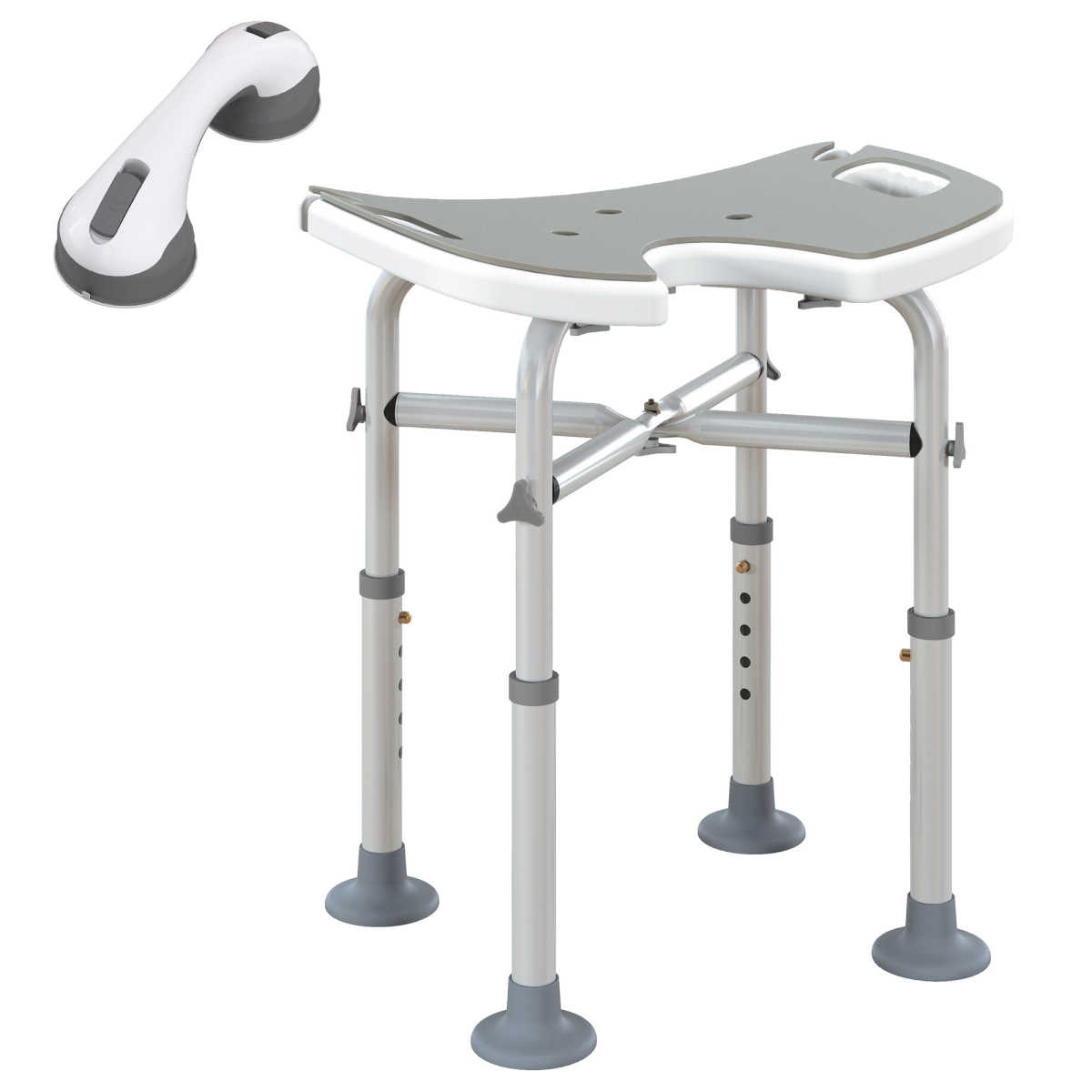 Homcom Aluminium Shower Stool For Elderly Disabled Non-Slip Bath Stool Grey