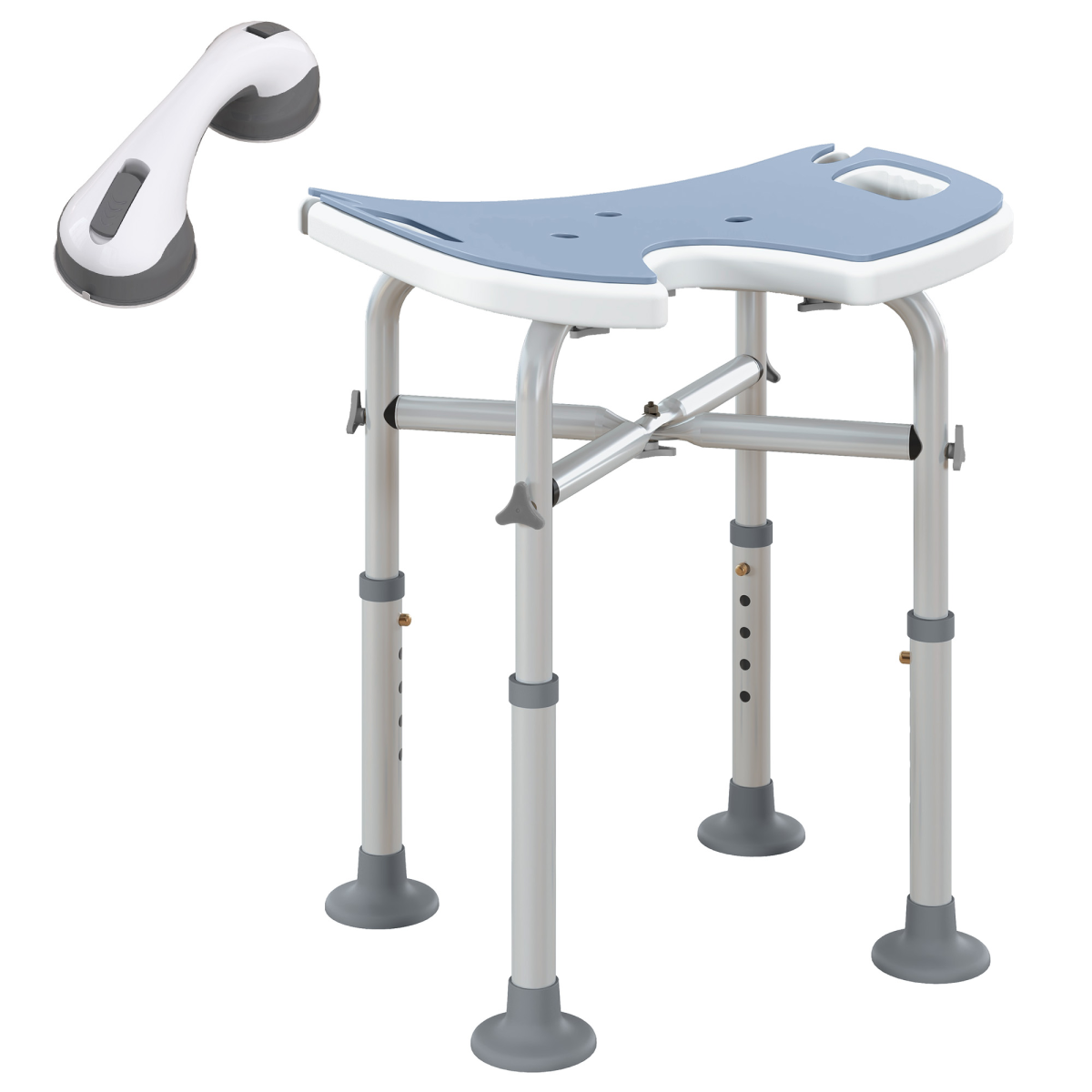 Homcom Aluminium Shower Stool For Elderly Disabled Non-Slip Bath Stool Blue