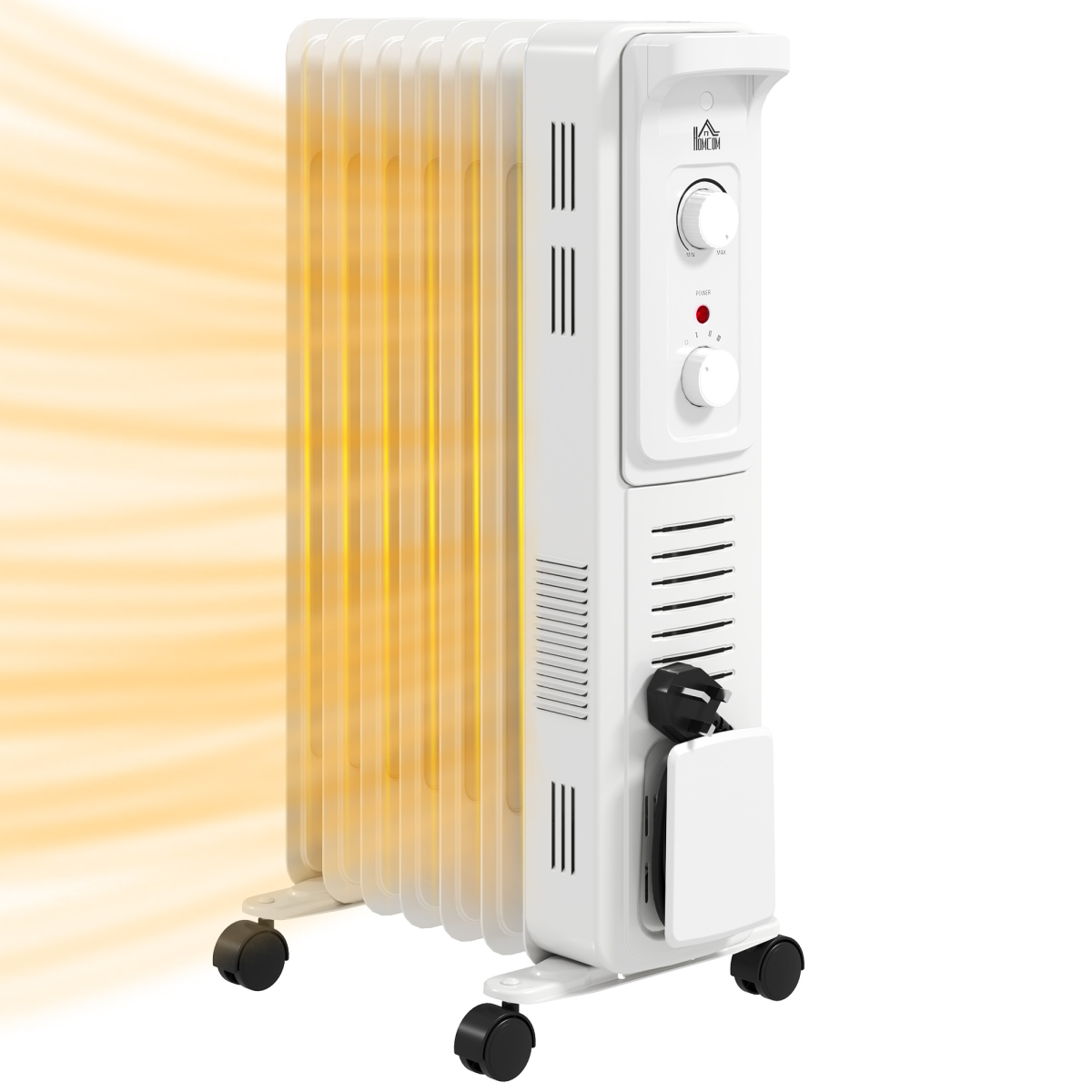 Homcom 7 Fin Portable Oil Filled Heater Radiator, Energy Efficient, White