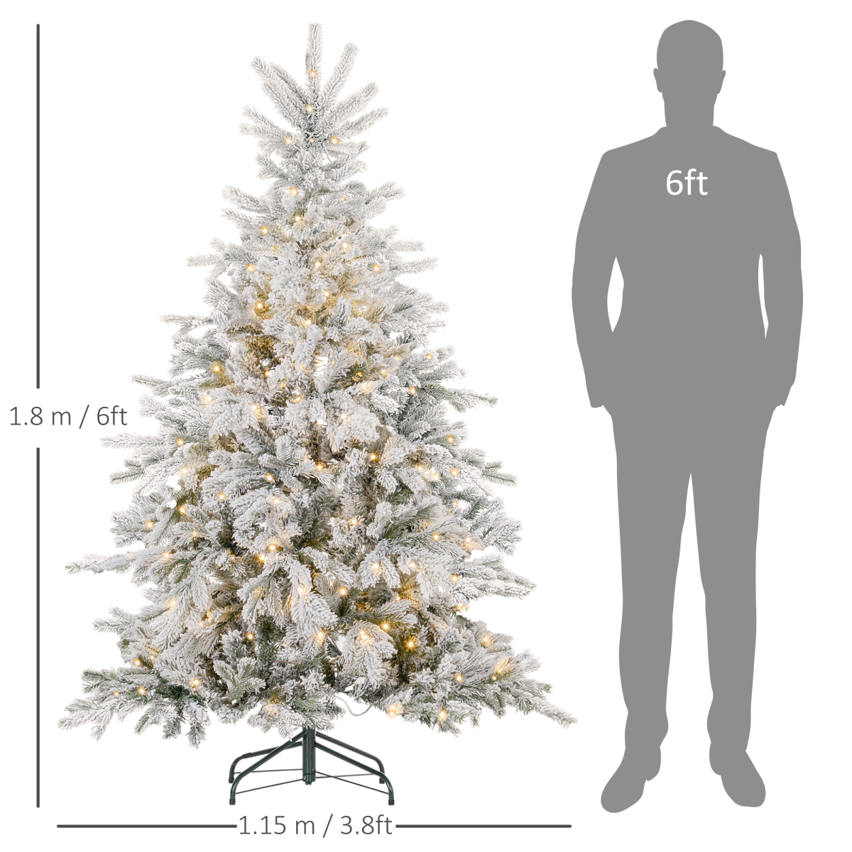 HOMCOM Árbol de Navidad Artificial 6 Pies con Ramas de Nieve Realistas, Luces LED - Imagen 12 de 18