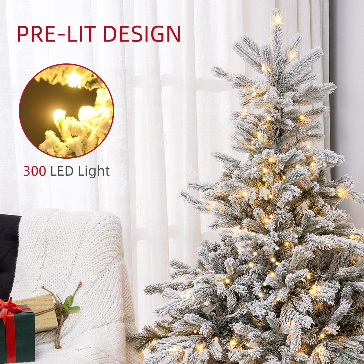 HOMCOM Árbol de Navidad Artificial 6 Pies con Ramas de Nieve Realistas, Luces LED - Imagen 14 de 18