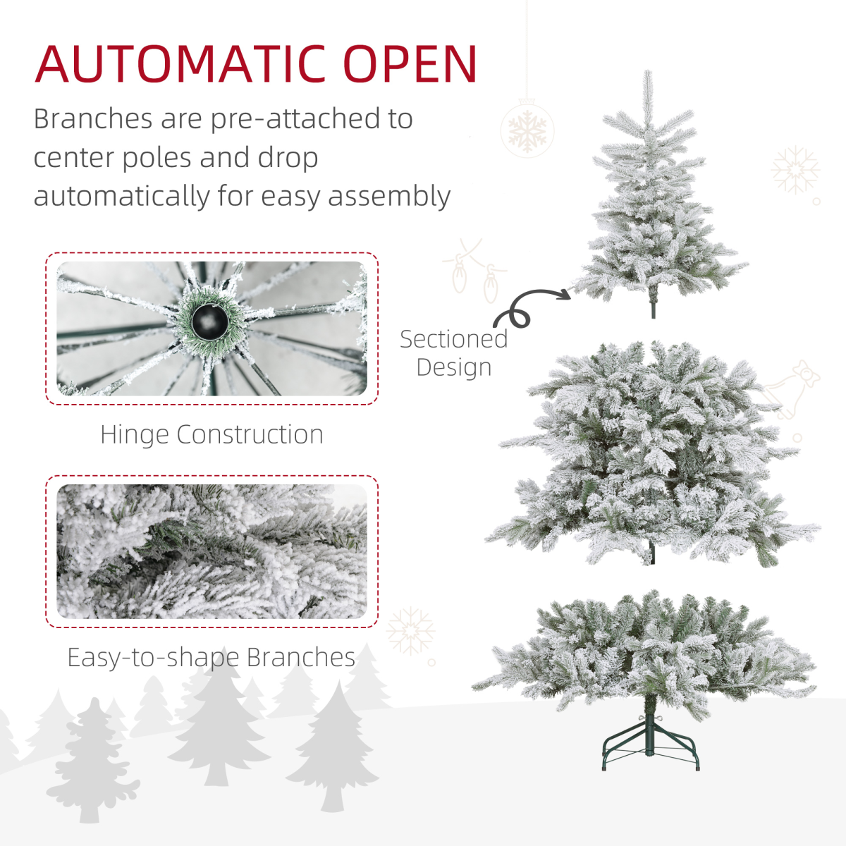 HOMCOM Árbol de Navidad Artificial 6 Pies con Ramas de Nieve Realistas, Luces LED - Imagen 17 de 18