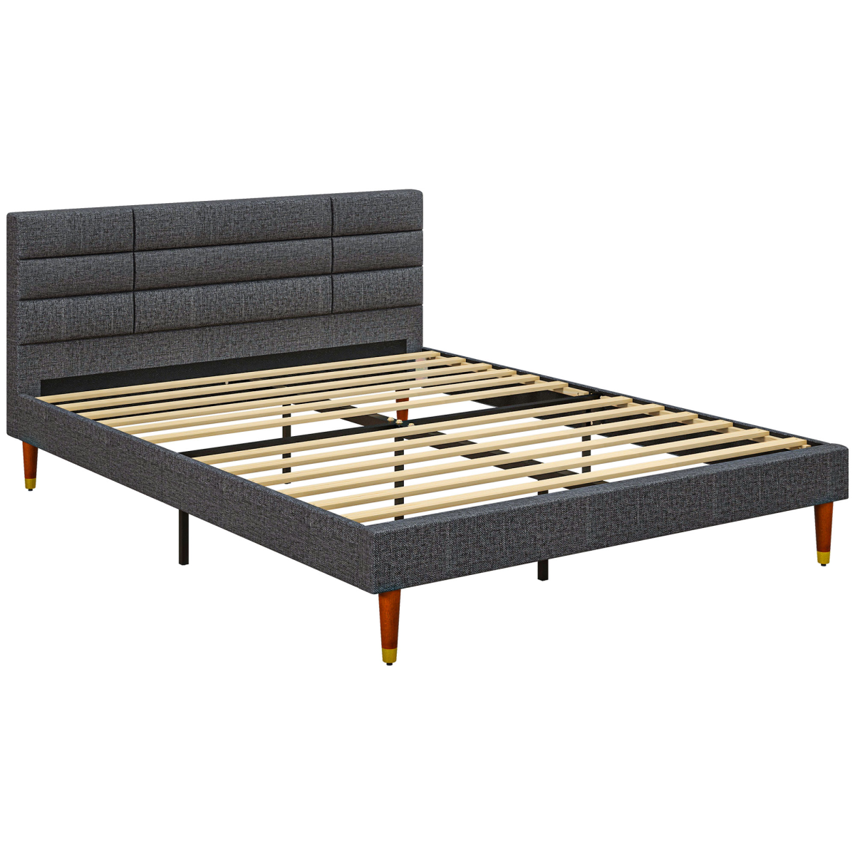 HOMCOM King Upholstered Bed Frame with Wooden Slats - No Box Spring - 19cm Under-Bed Clearance
