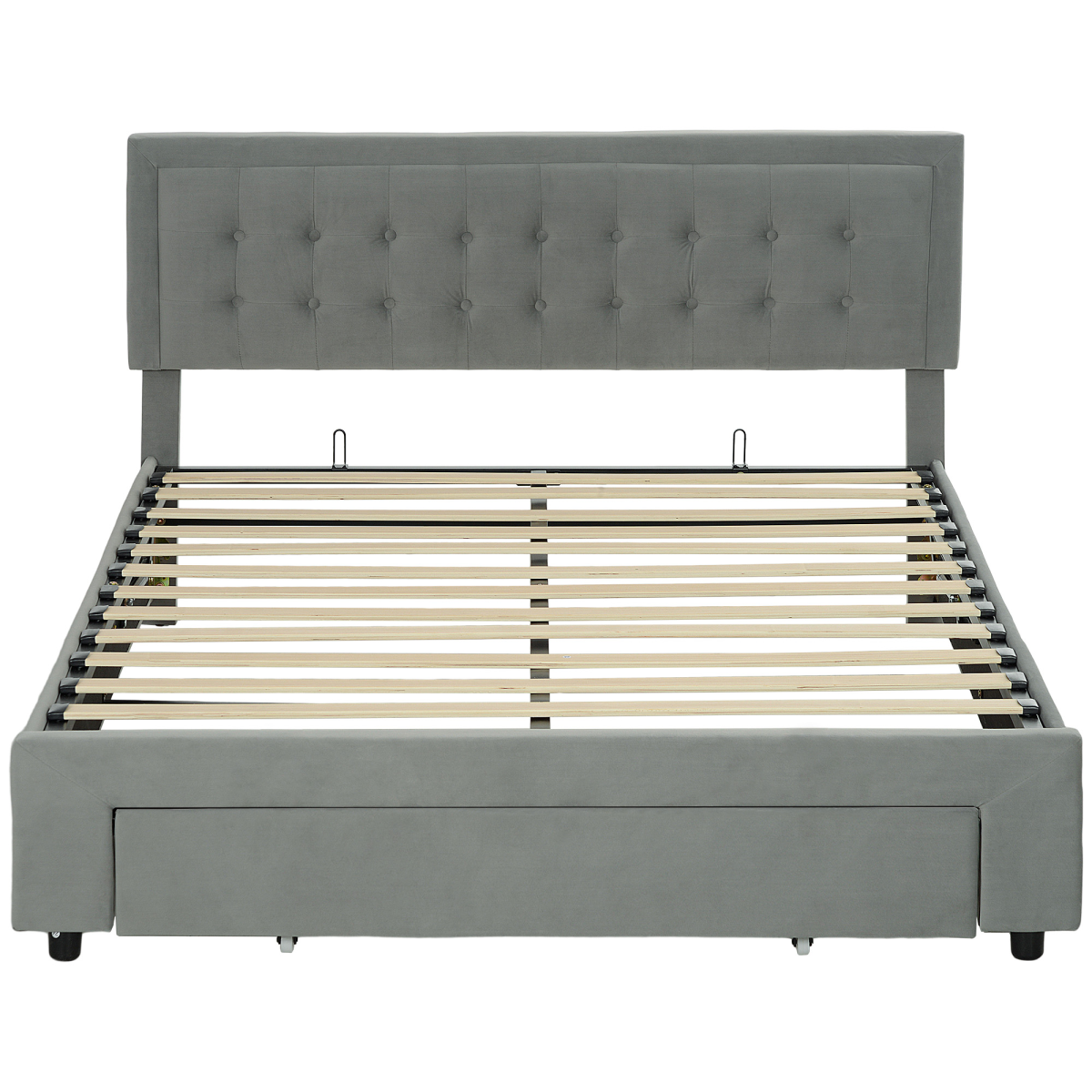 Homcom King Size Bed Frame With Storage And Adjustable Velvet Headboard