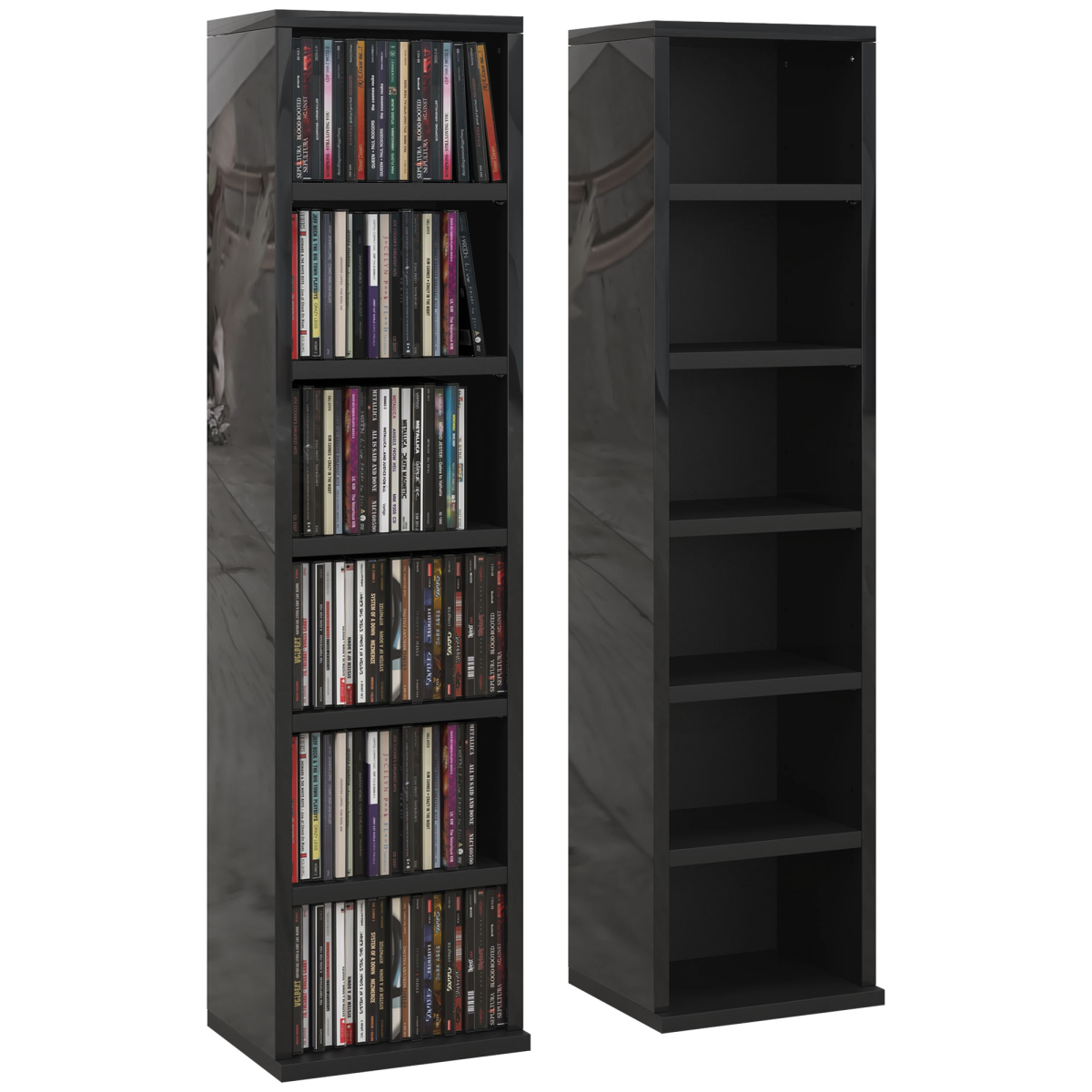 Homcom Set Of 2 Cd Storage Units With Adjustable Shelves High Gloss Black