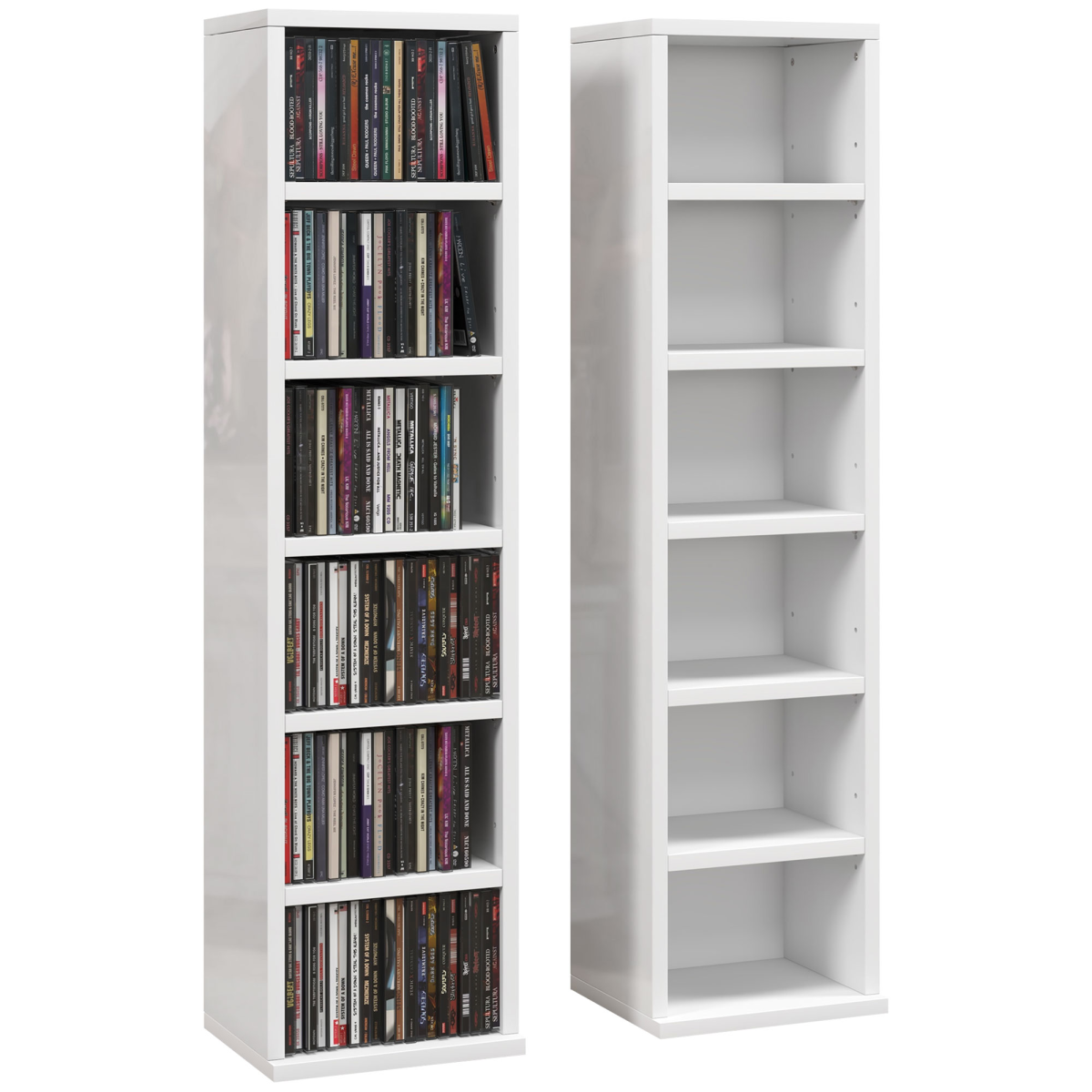 Homcom Set Of 2 Cd Storage Units With Adjustable Shelves, High Gloss White
