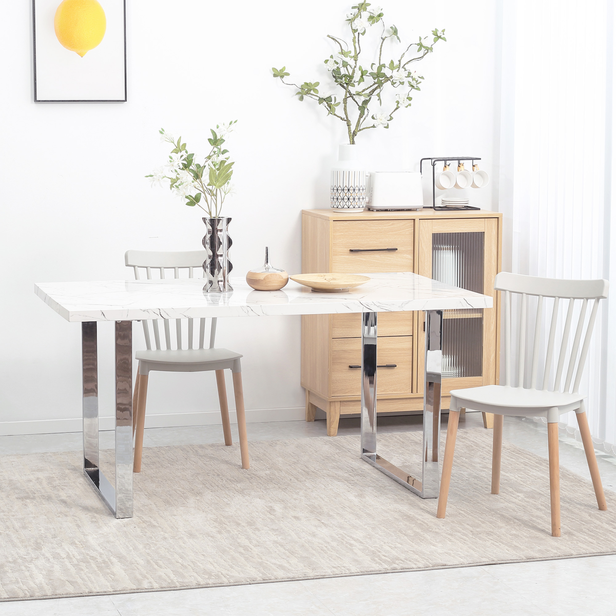 Elegant Marble-Effect Rectangular Dining Table for 6-8 People - 160 cm - Picture 11 of 18